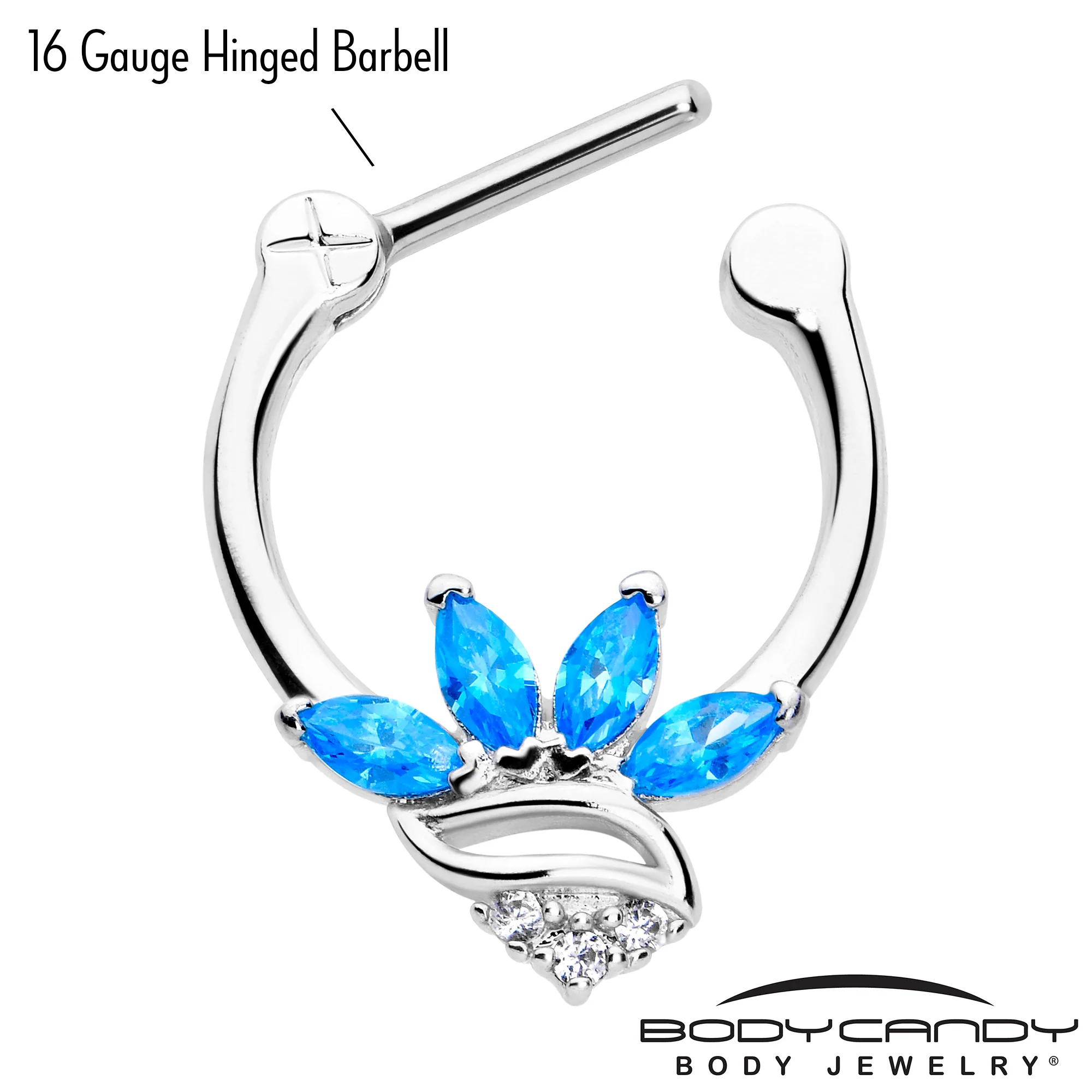 16G 5/16 Blue CZ Gem Swirl Fan Cartilage Clicker - Image 3