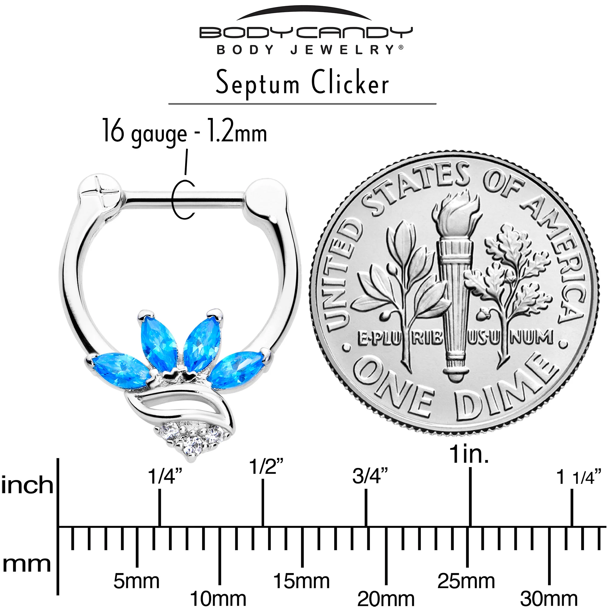 16G 5/16 Blue CZ Gem Swirl Fan Cartilage Clicker - Image 4