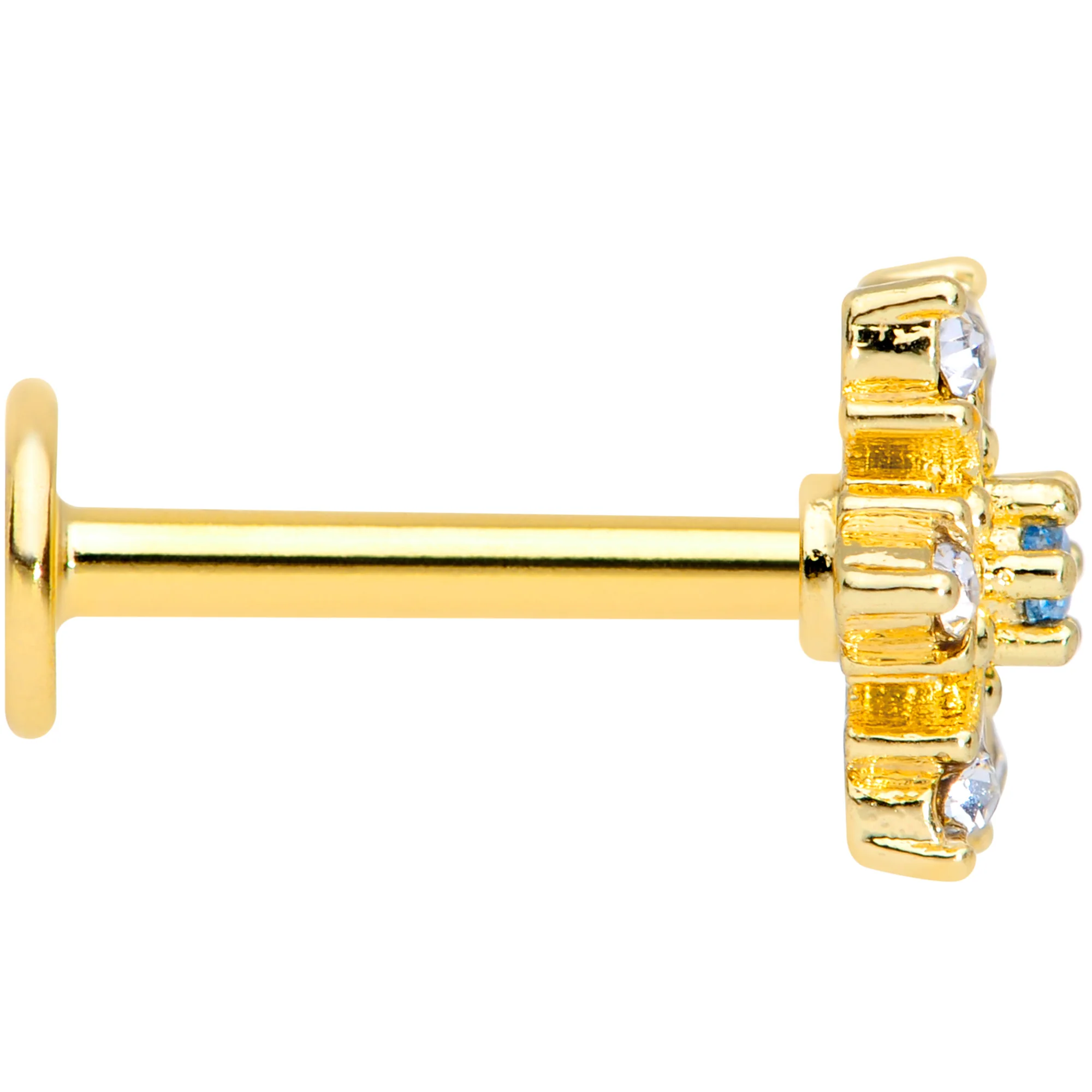 16G 5/16 Blue CZ Gold Tone Snowflake Christmas Labret Tragus - Image 3