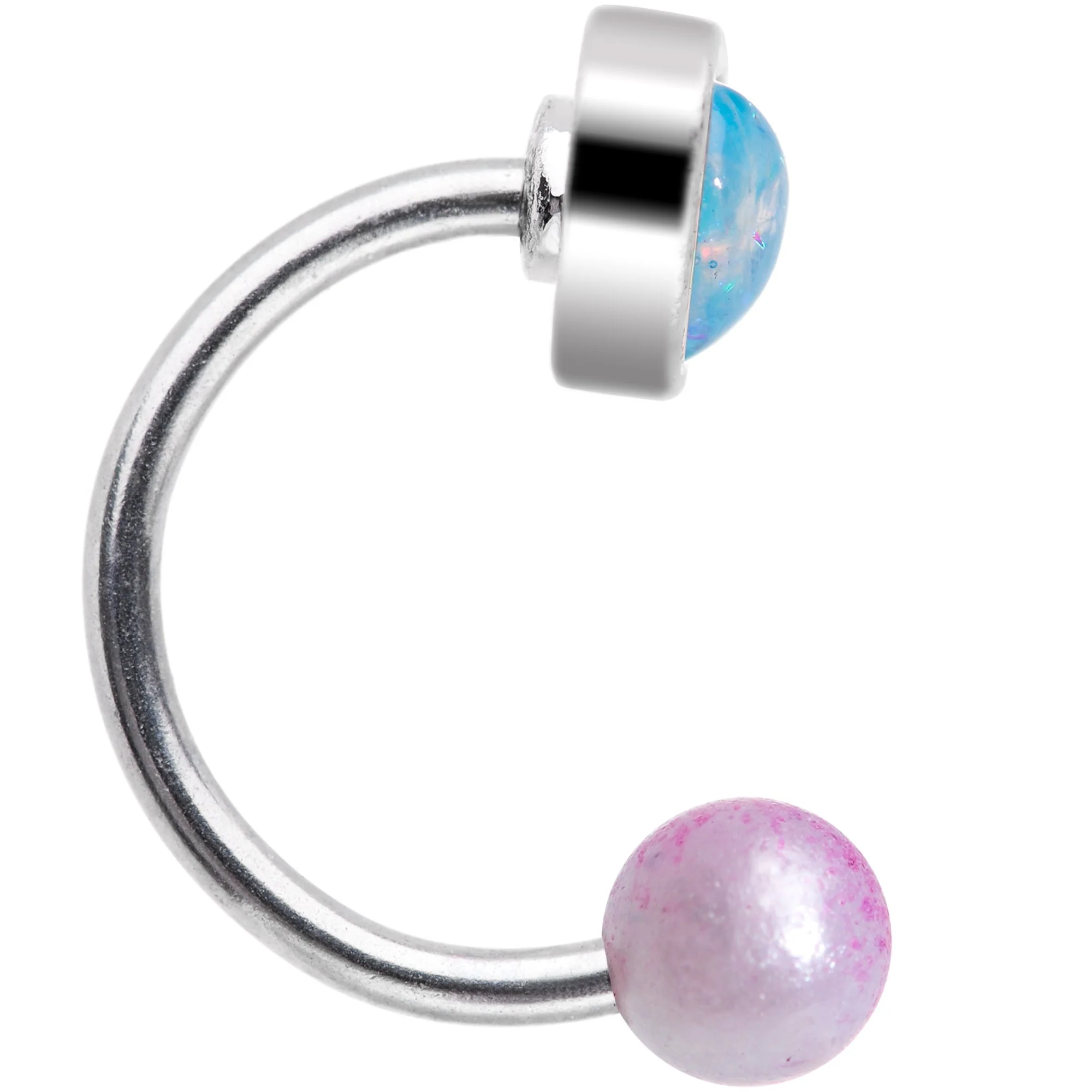16G 5/16 Blue Faux Opal Heart Pearlescent Horseshoe Barbell - Image 2