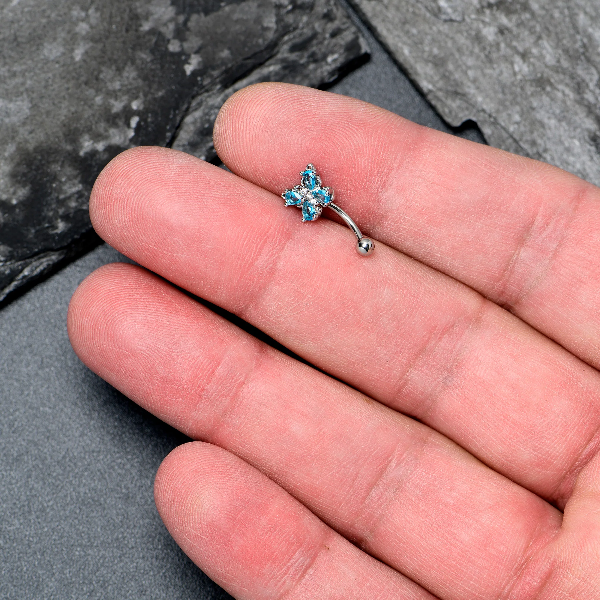 16G 5/16 Blue Gem Baroque Beauty Butterfly Curved Eyebrow Ring - Image 2