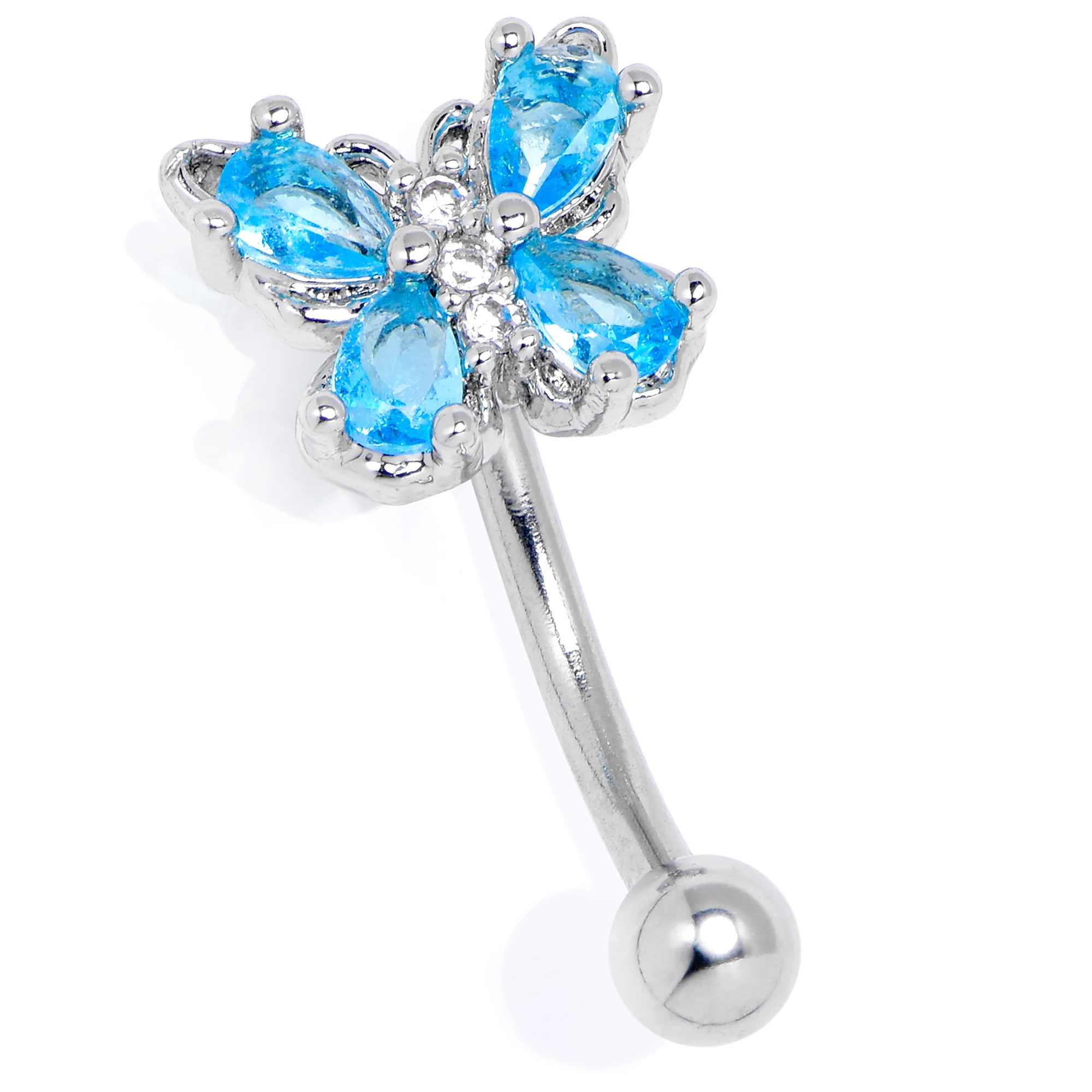 16G 5/16 Blue Gem Baroque Beauty Butterfly Curved Eyebrow Ring - Image 3