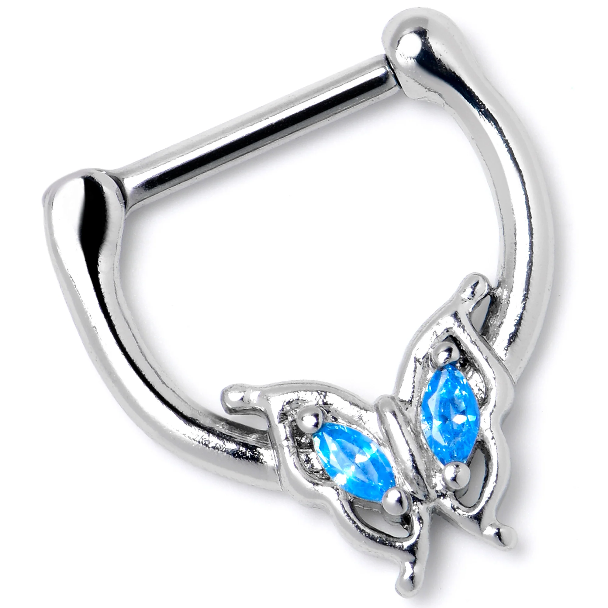 16G 5/16 Blue Gem Fancy Fab Butterfly Cartilage Clicker - Image 3