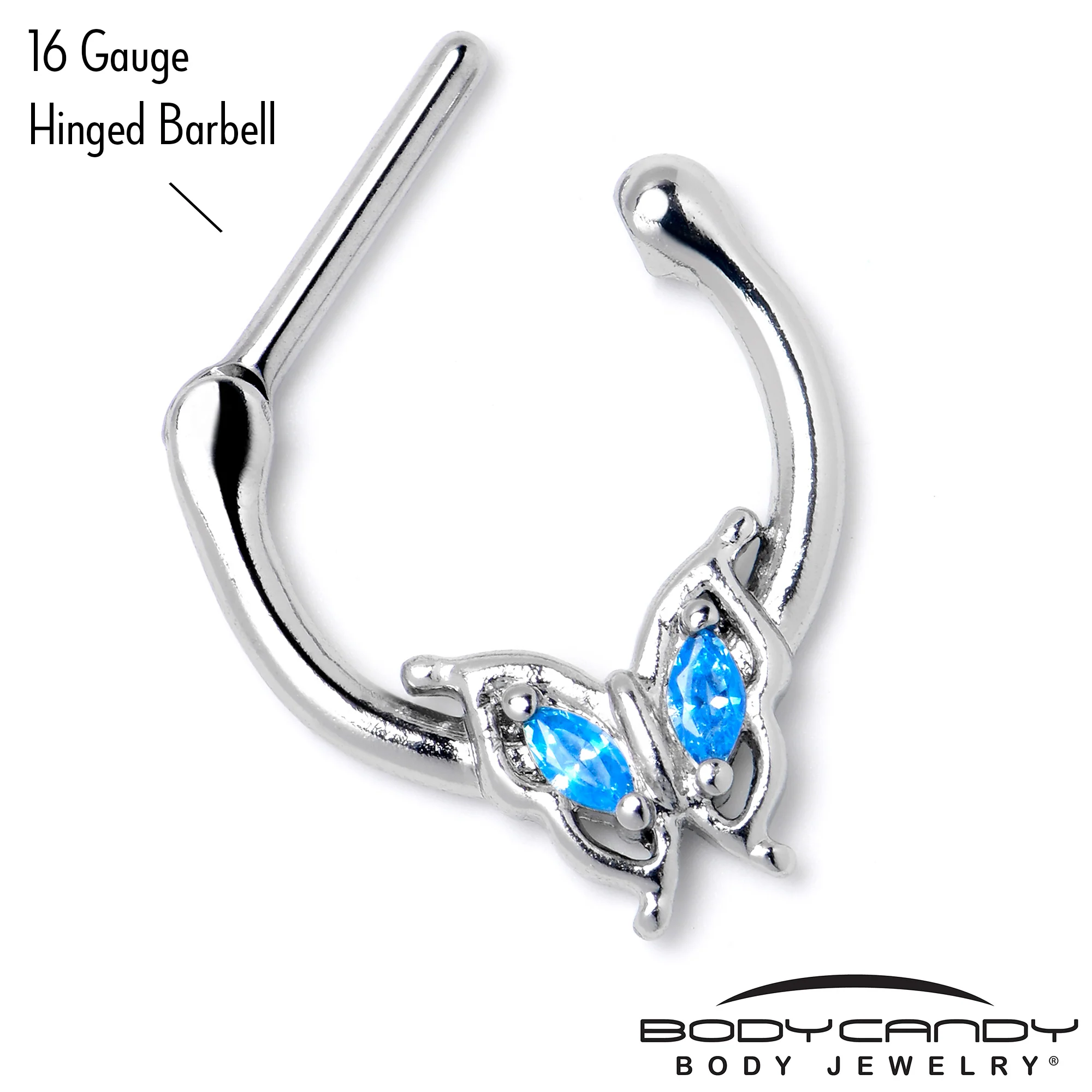 16G 5/16 Blue Gem Fancy Fab Butterfly Cartilage Clicker - Image 4