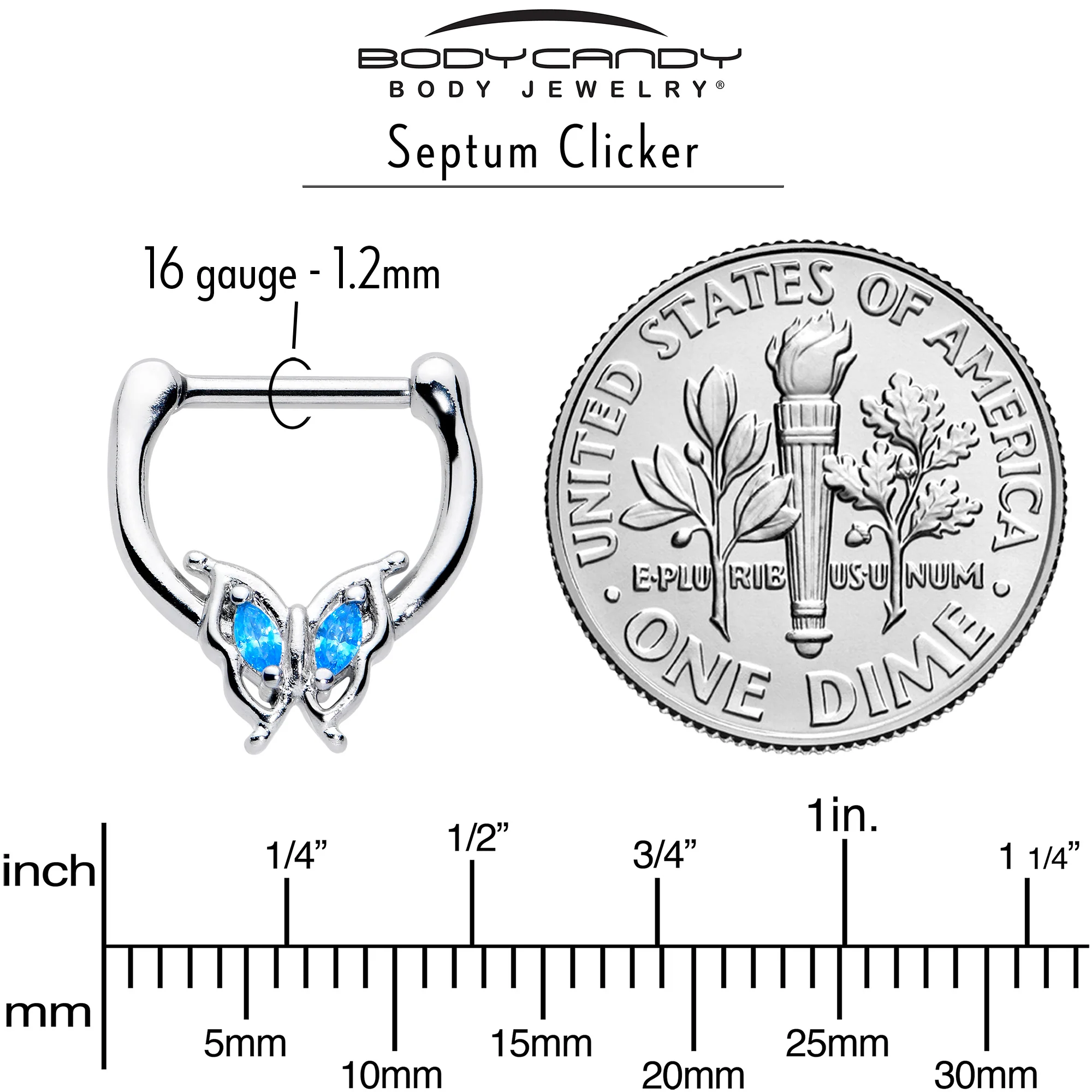 16G 5/16 Blue Gem Fancy Fab Butterfly Cartilage Clicker - Image 5