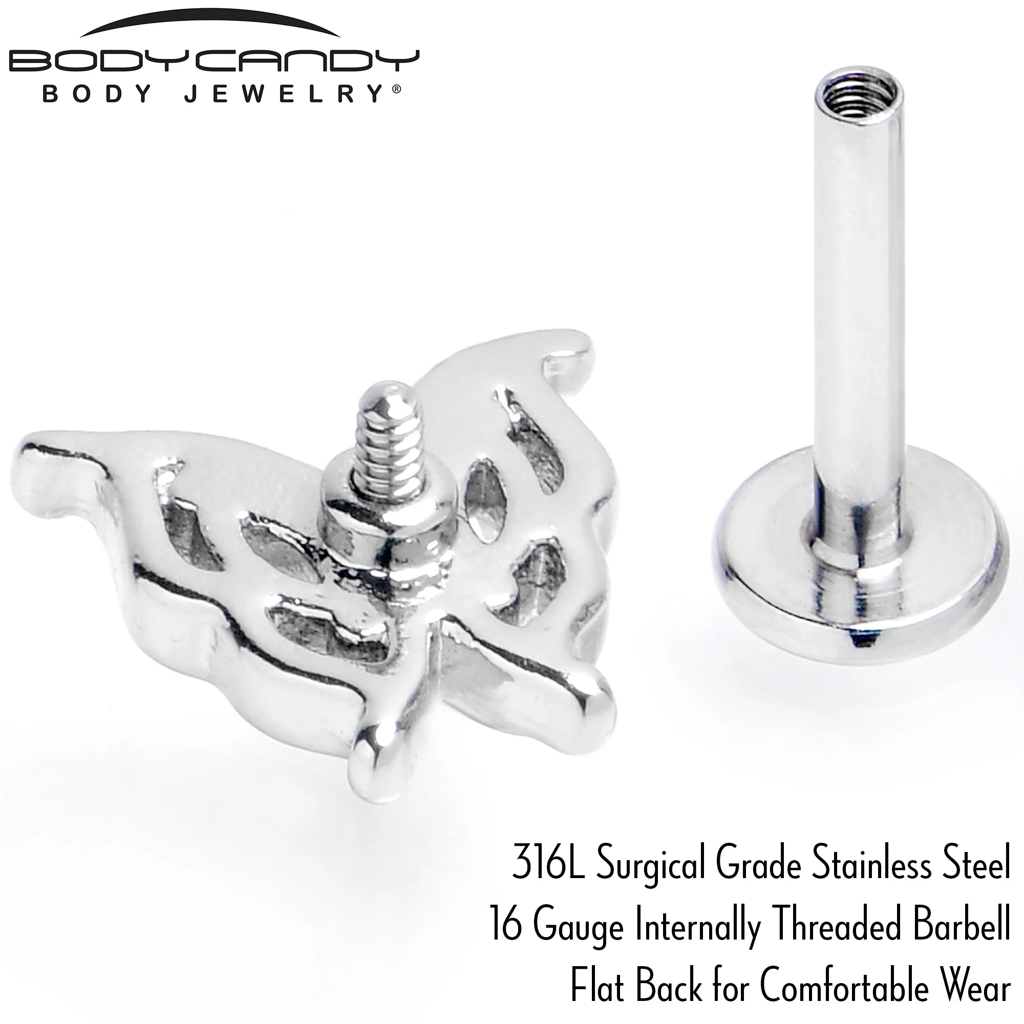 16G 5/16 Blue Gem Fancy Fab Butterfly Internally Threaded Labret - Image 5