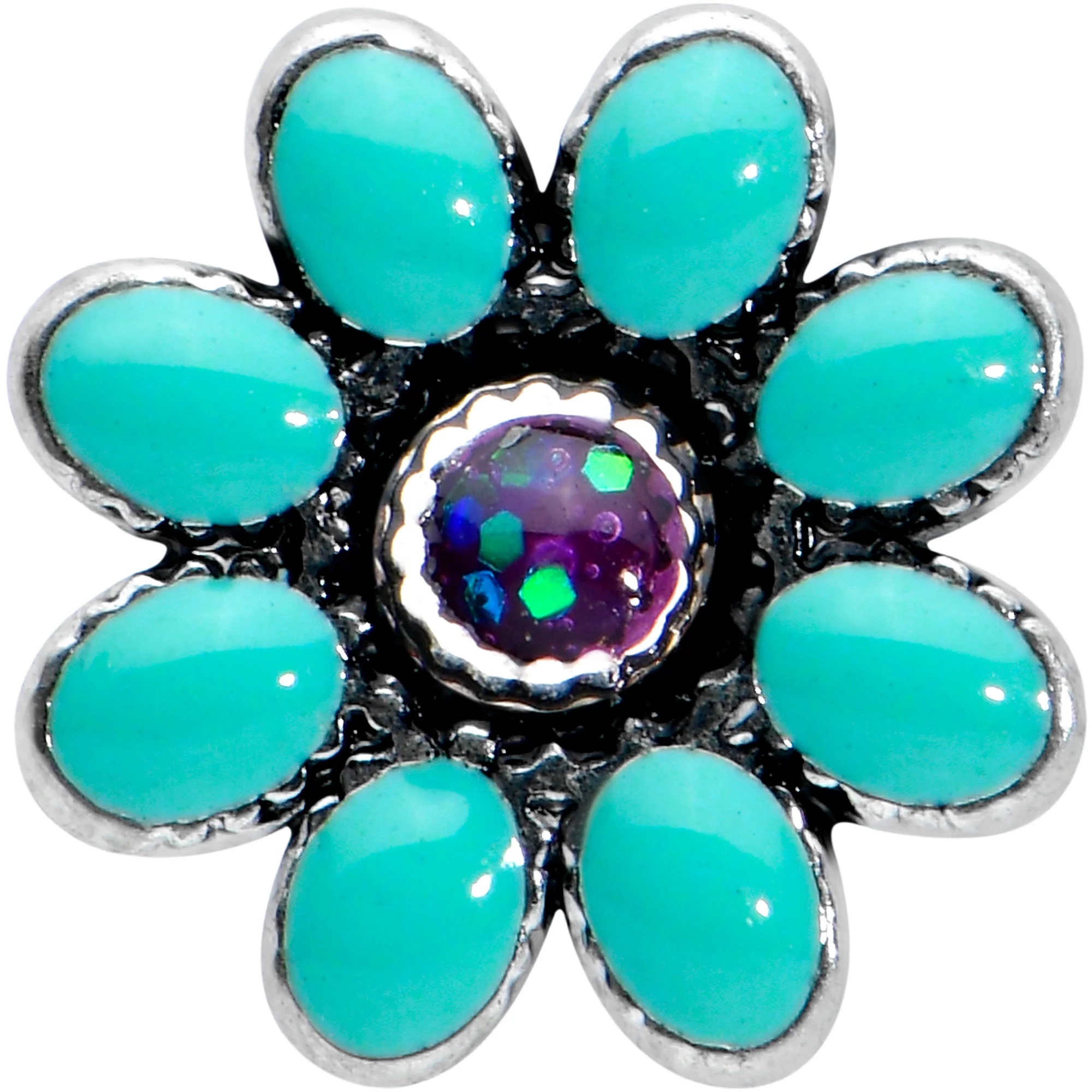 16G 5/16 Blue Gem Flower Teal Petals Labret Monroe Tragus - Image 2