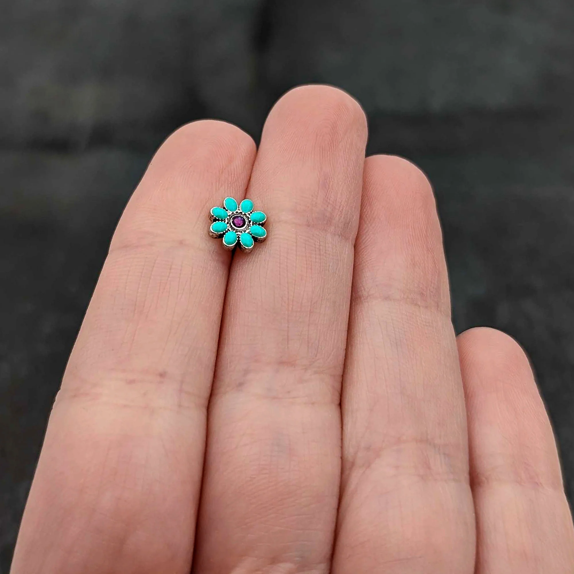 16G 5/16 Blue Gem Flower Teal Petals Labret Monroe Tragus - Image 8