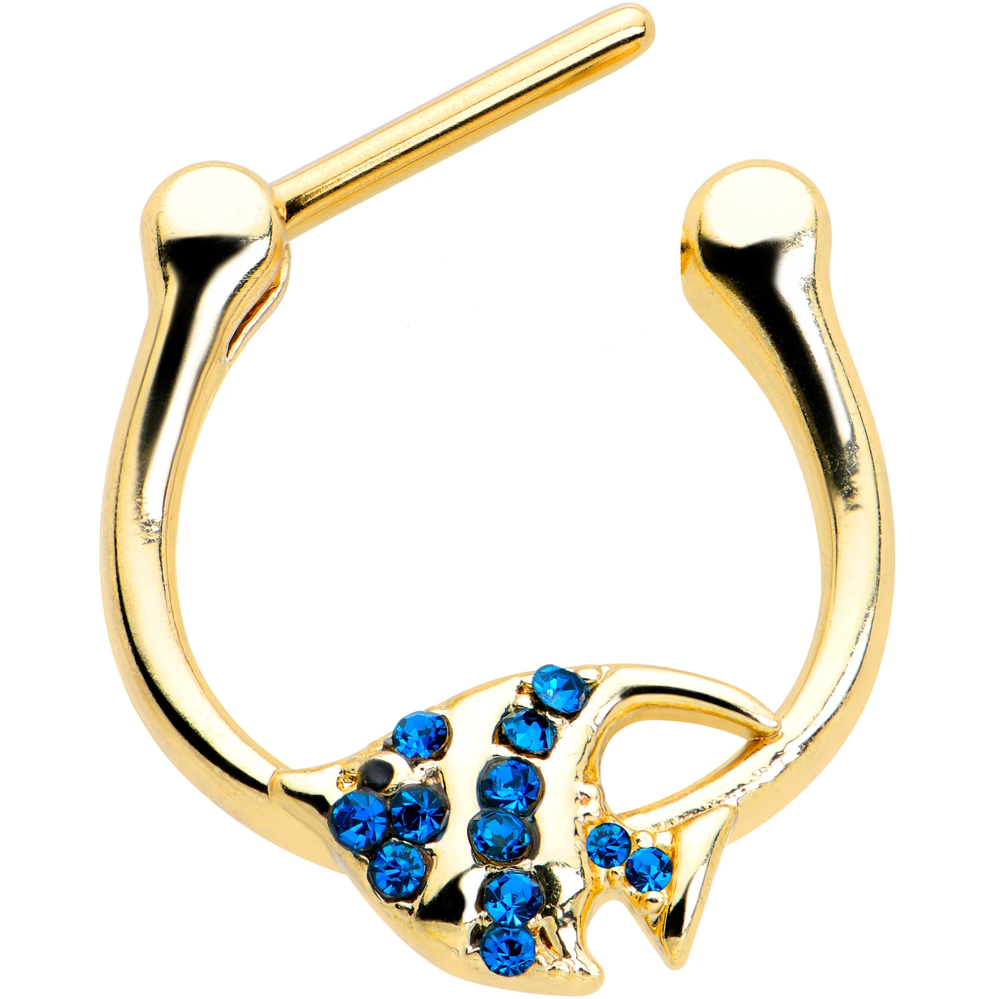 16G 5/16 Blue Gem Gold Tone Adorable Angelfish Cartilage Clicker - Image 2