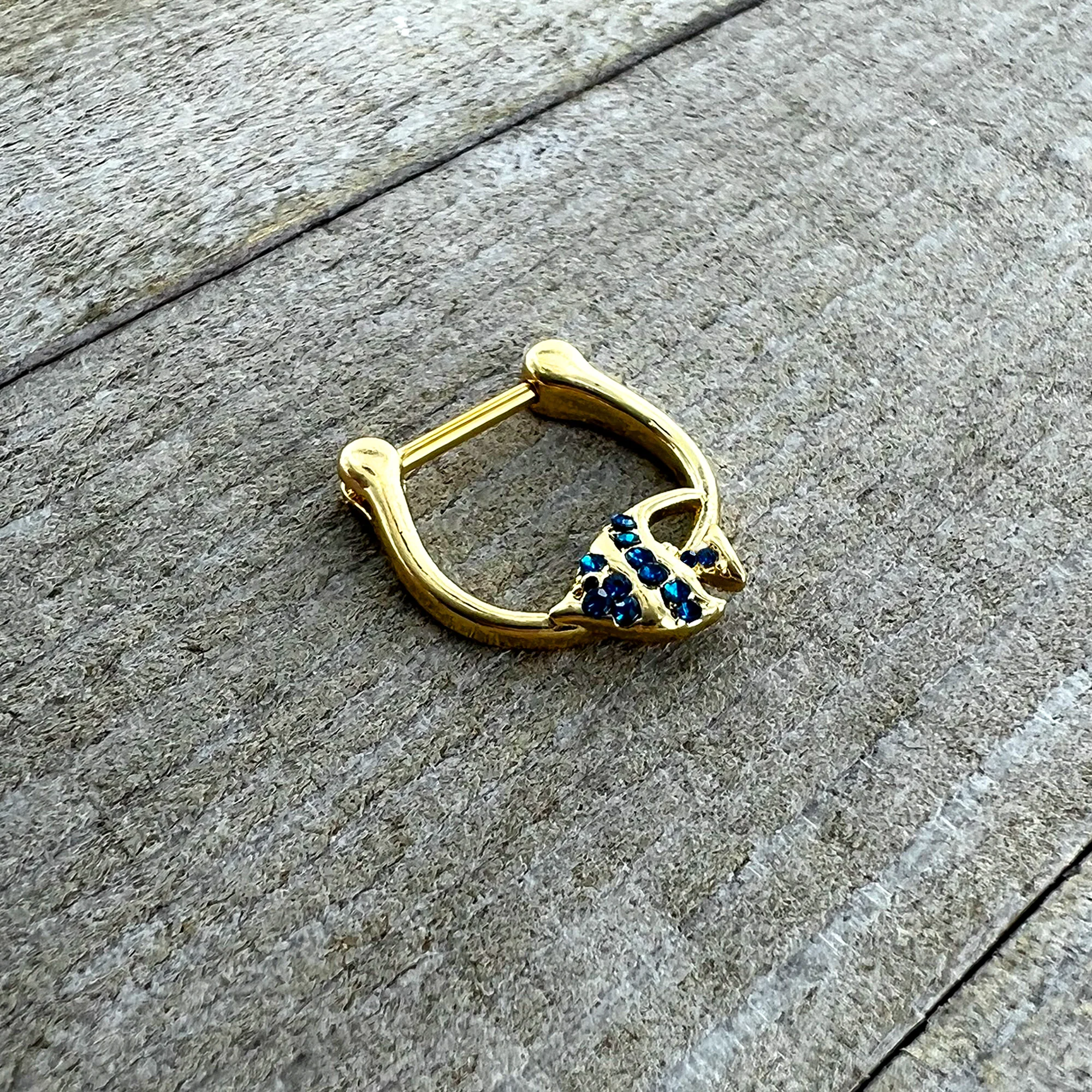 16G 5/16 Blue Gem Gold Tone Adorable Angelfish Cartilage Clicker - Image 4