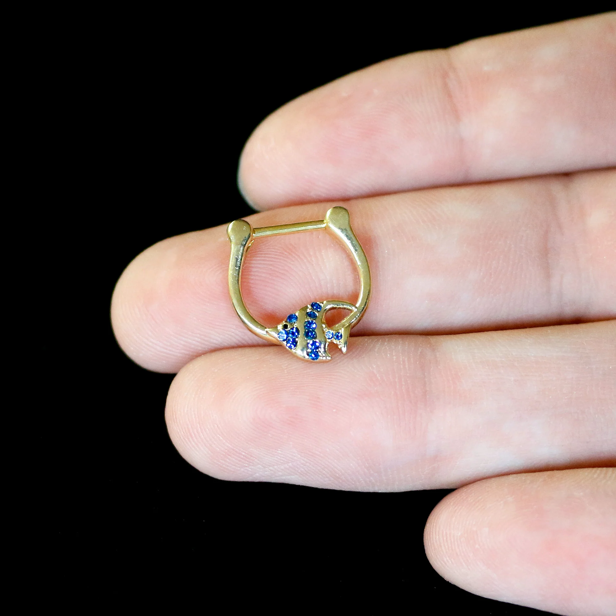 16G 5/16 Blue Gem Gold Tone Adorable Angelfish Cartilage Clicker - Image 5
