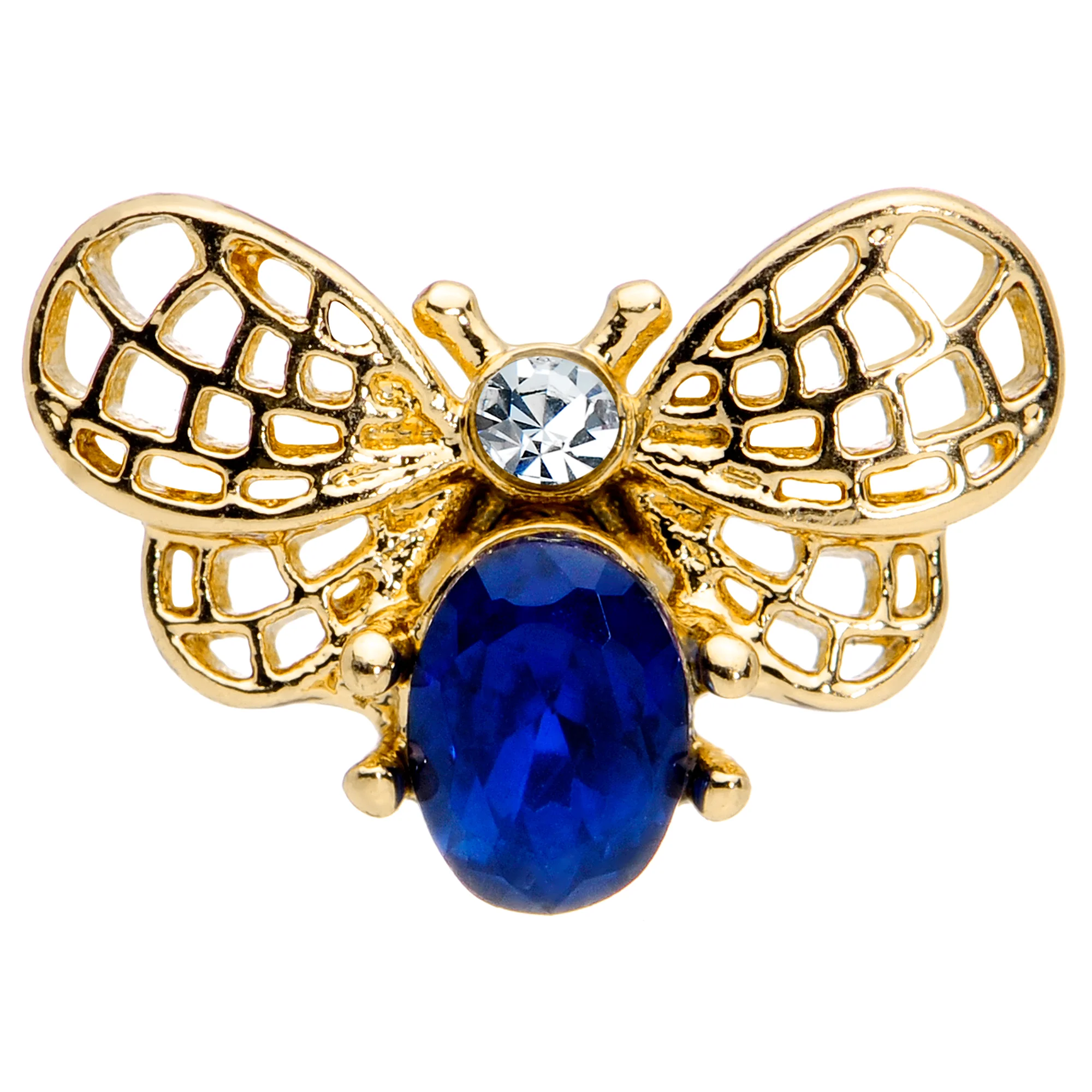 16G 5/16 Blue Gem Gold Tone Beautiful Bee Labret Monroe Tragus - Image 2