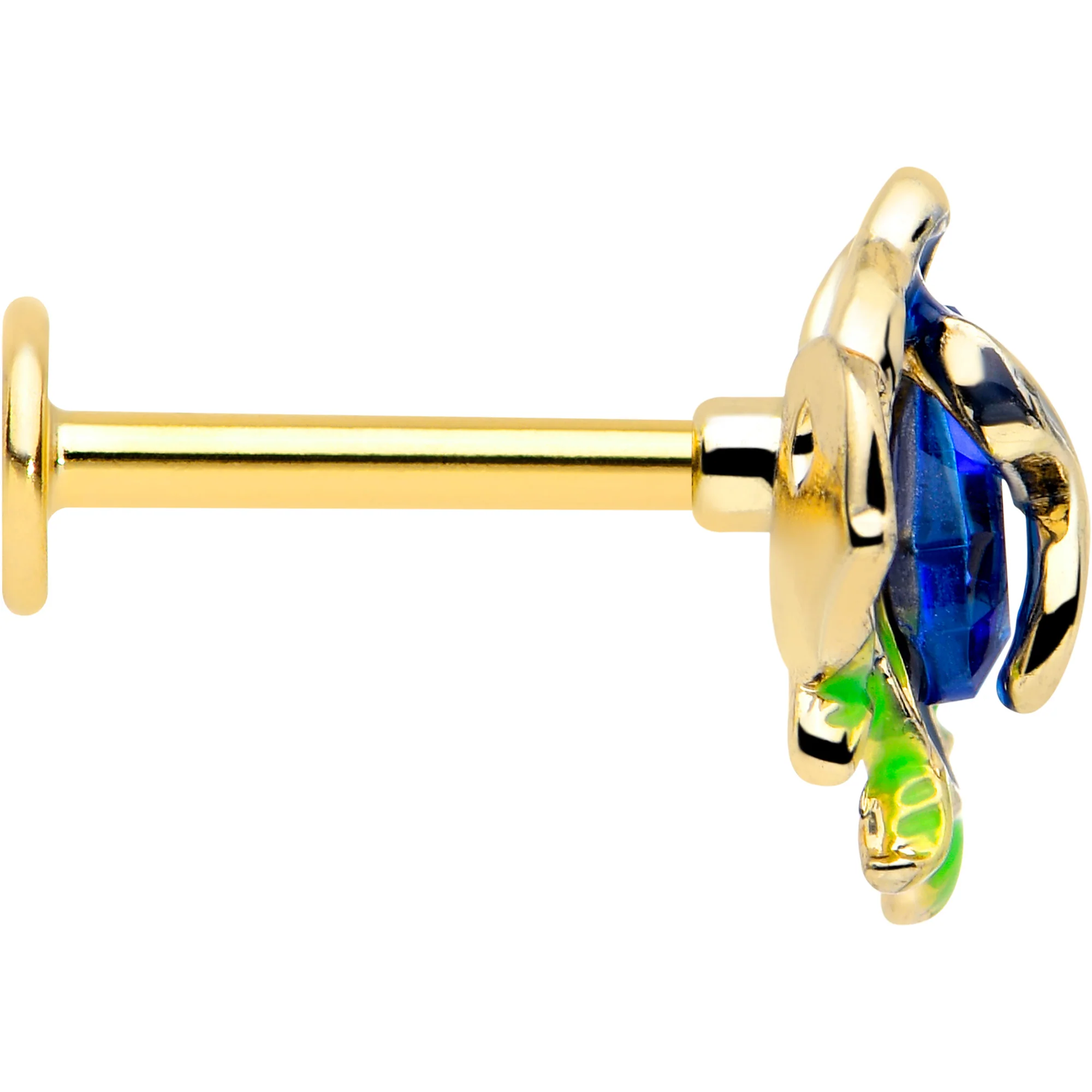 16G 5/16 Blue Gem Gold Tone Deep Blue Flower Labret Monroe Tragus - Image 4