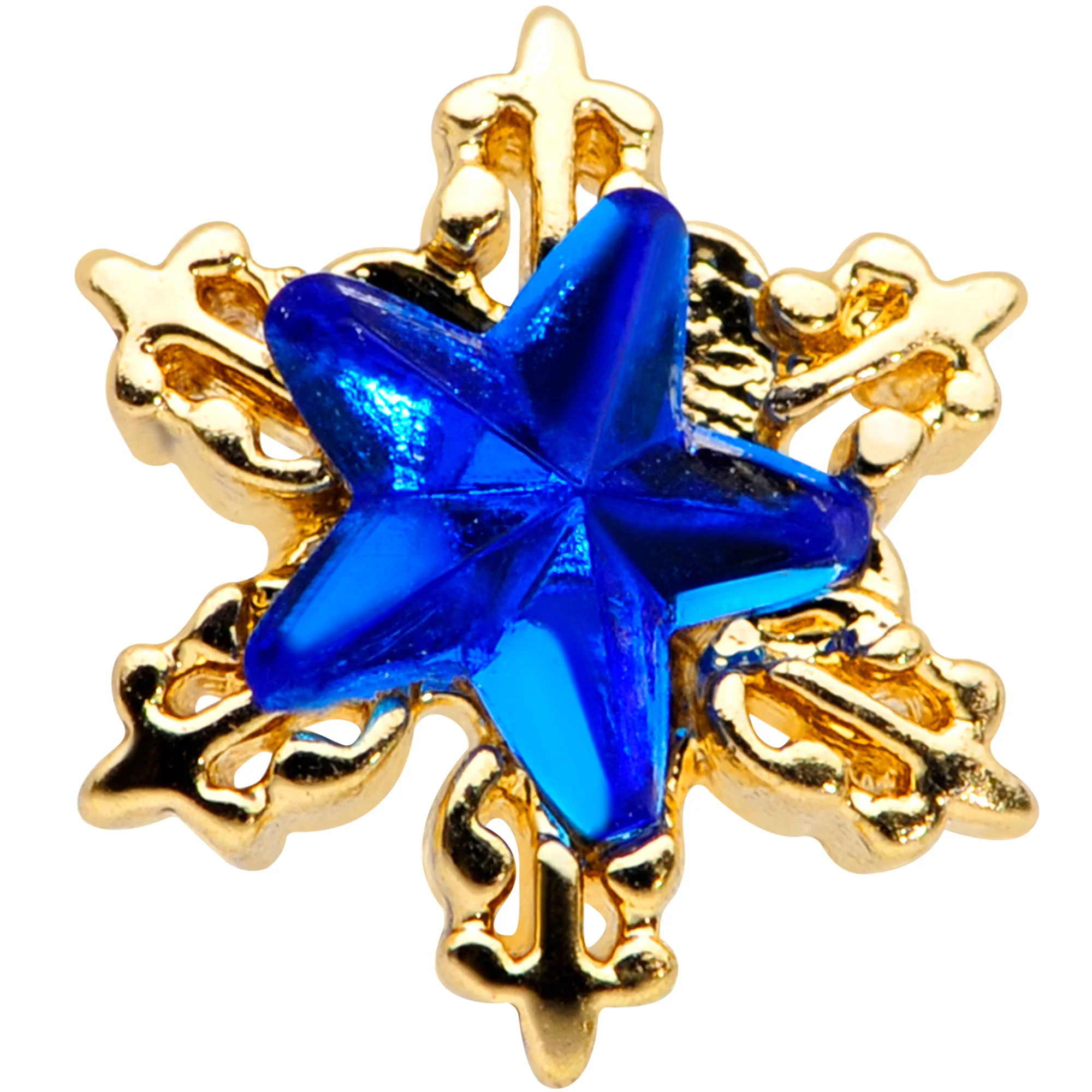 16G 5/16 Blue Gem Gold Tone Star Labret Monroe Tragus - Image 2