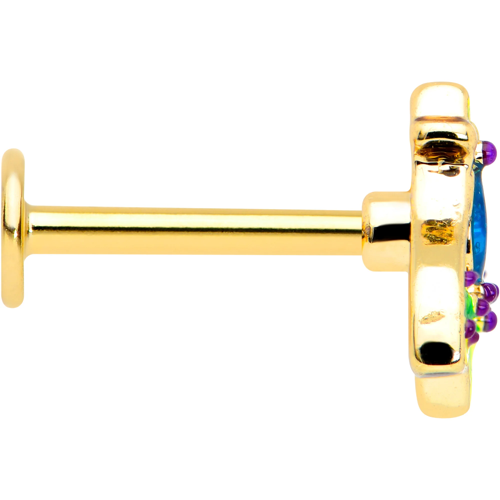 16G 5/16 Blue Gem Gold Tone Tropic Fan Labret Monroe Tragus - Image 3