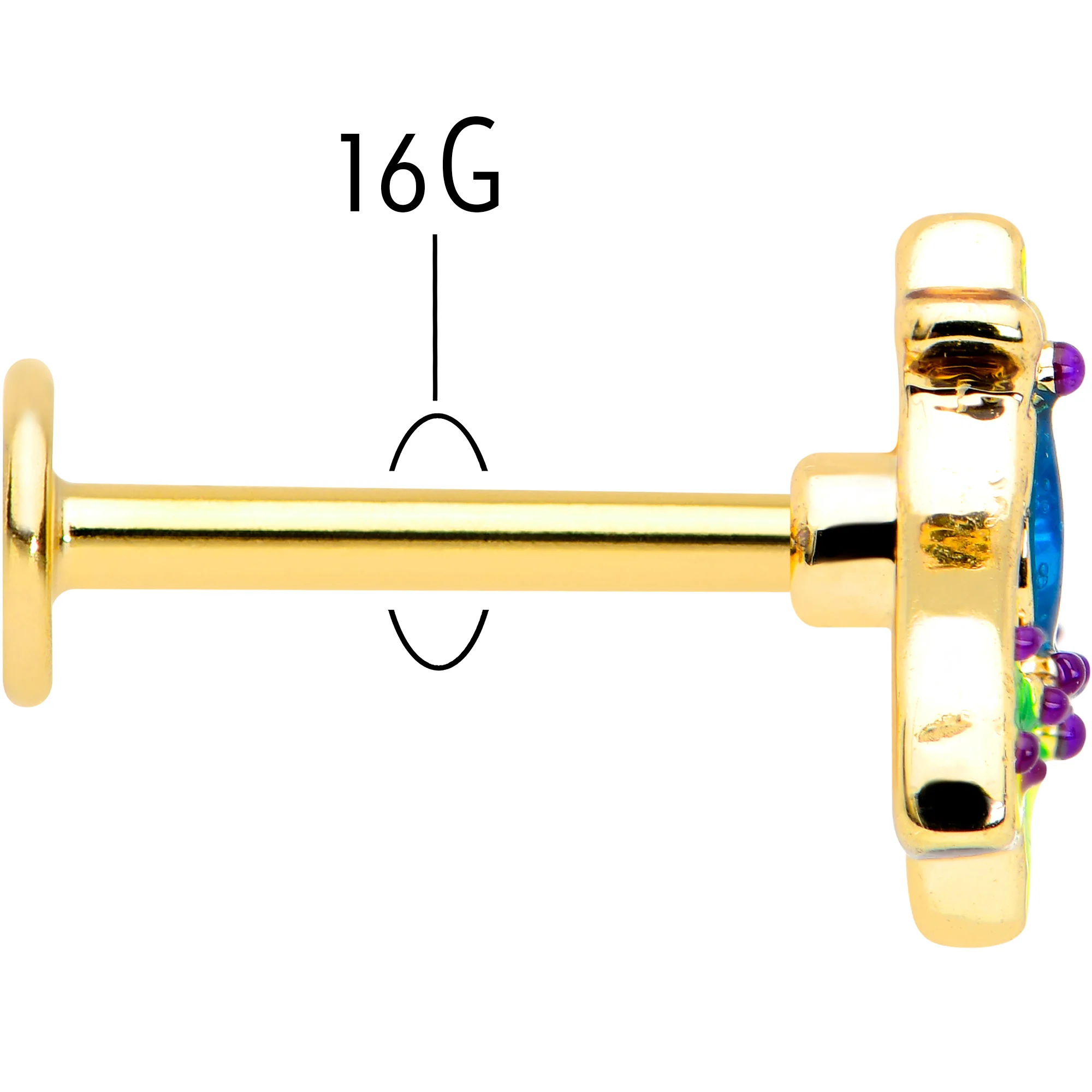 16G 5/16 Blue Gem Gold Tone Tropic Fan Labret Monroe Tragus - Image 5