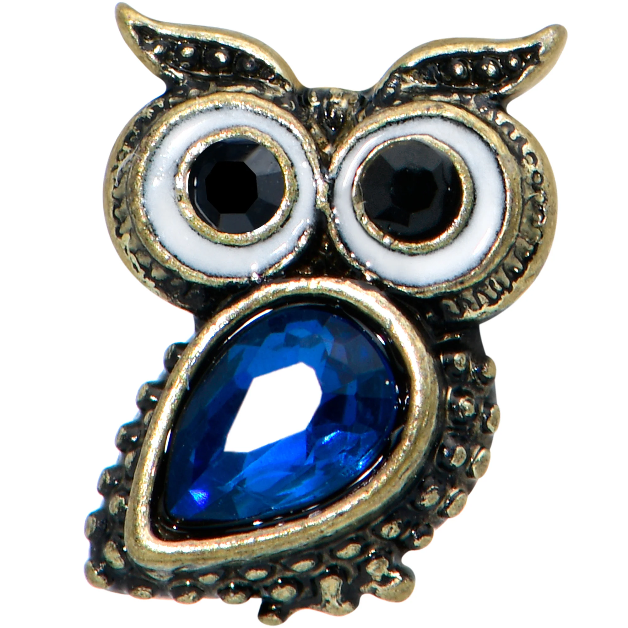 16G 5/16 Blue Gem Gold Tone Wide Eyed Owl Labret Monroe Tragus - Image 2