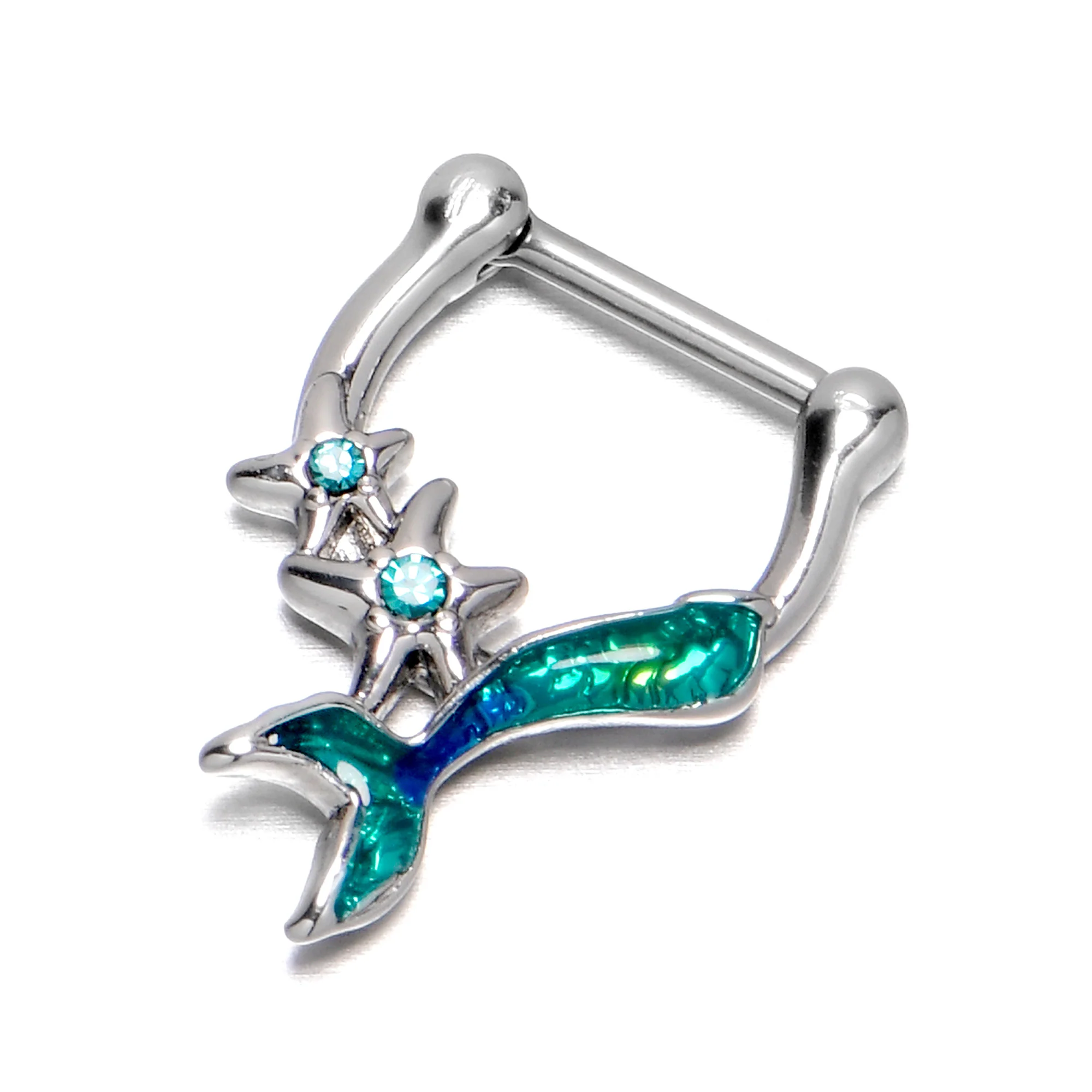 16G 5/16 Blue Gem Green Mermaid Tail Stars Cartilage Clicker - Image 6