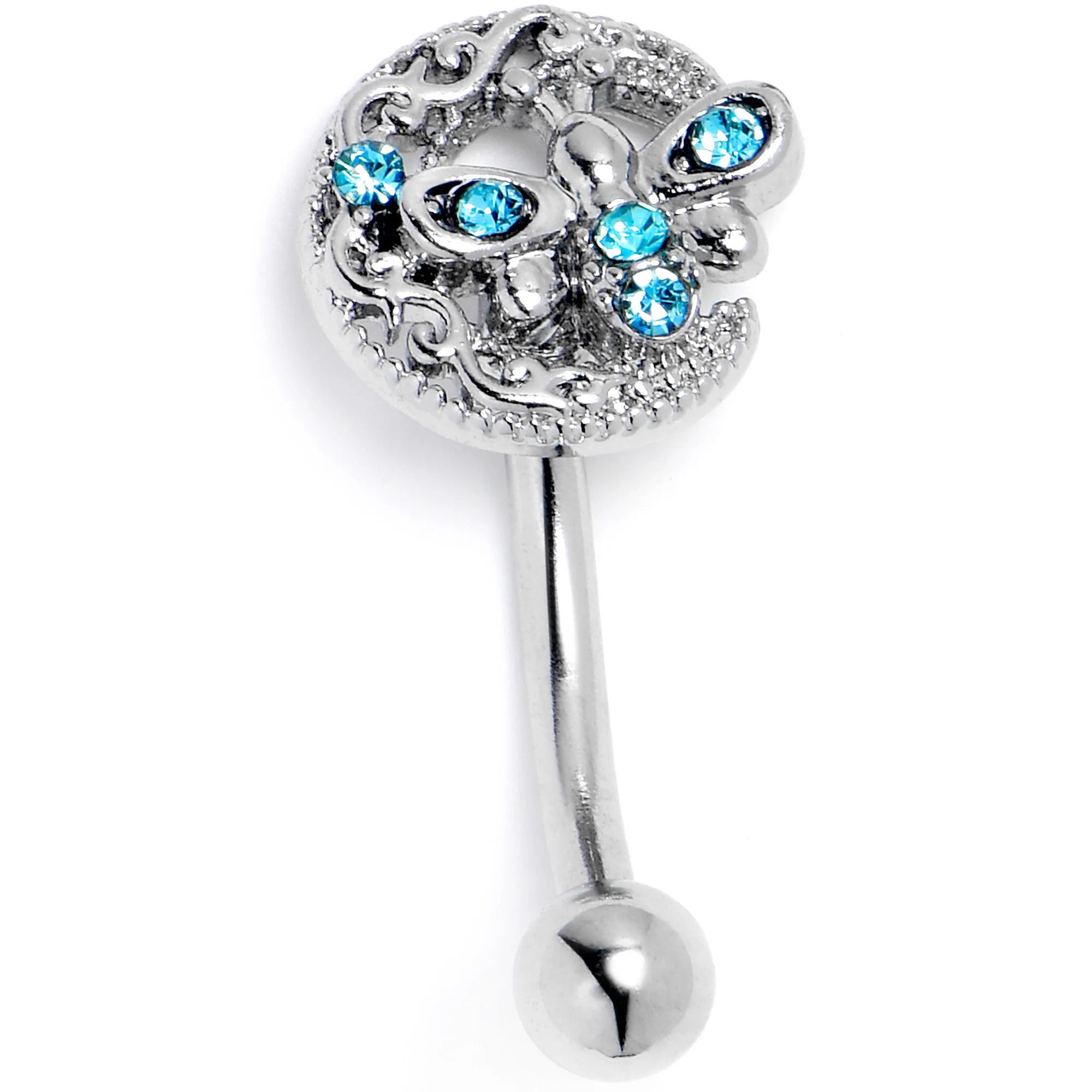 16G 5/16 Blue Gem Lunar Dragonfly Curved Eyebrow Ring - Image 3