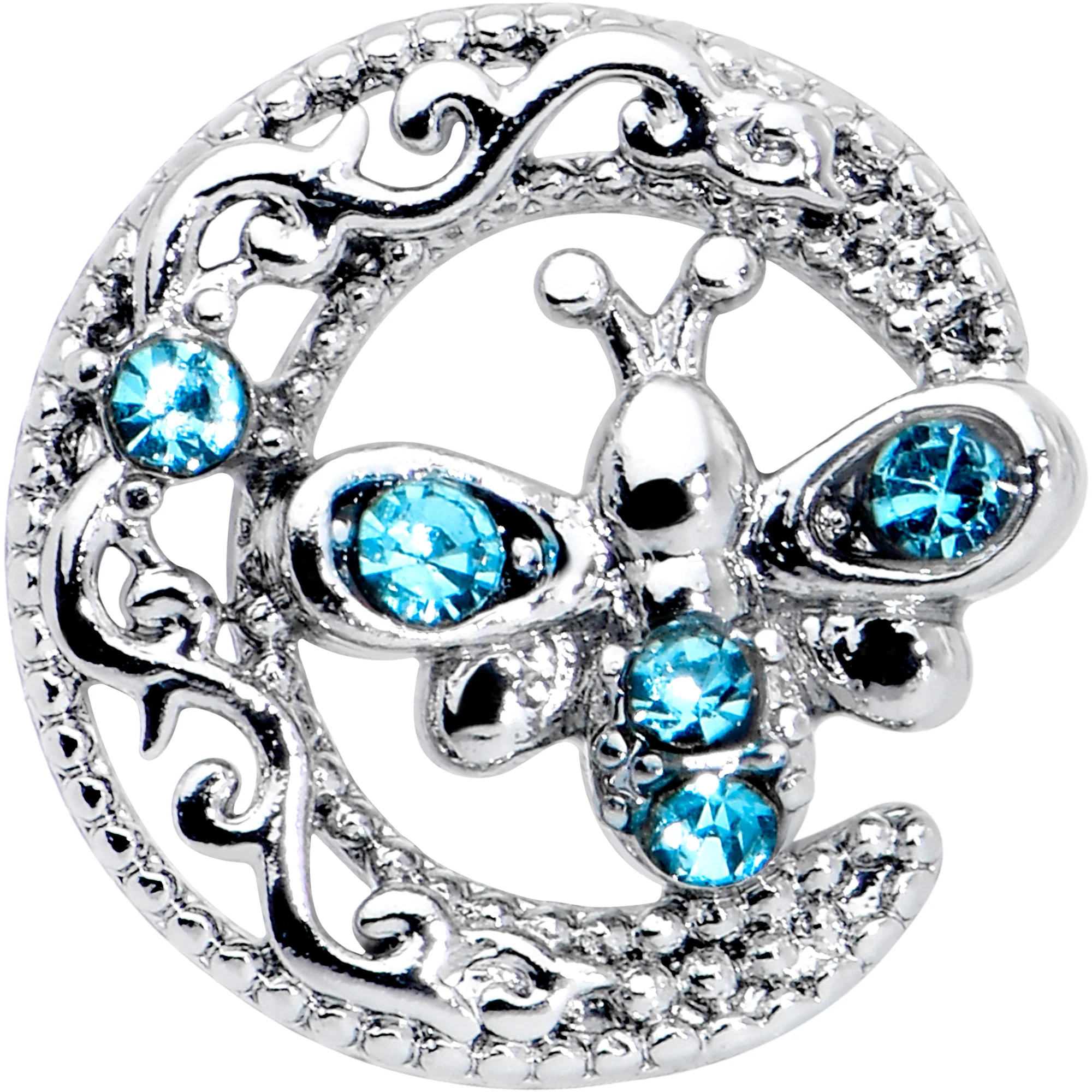 16G 5/16 Blue Gem Lunar Dragonfly Internally Threaded Labret Tragus - Image 2