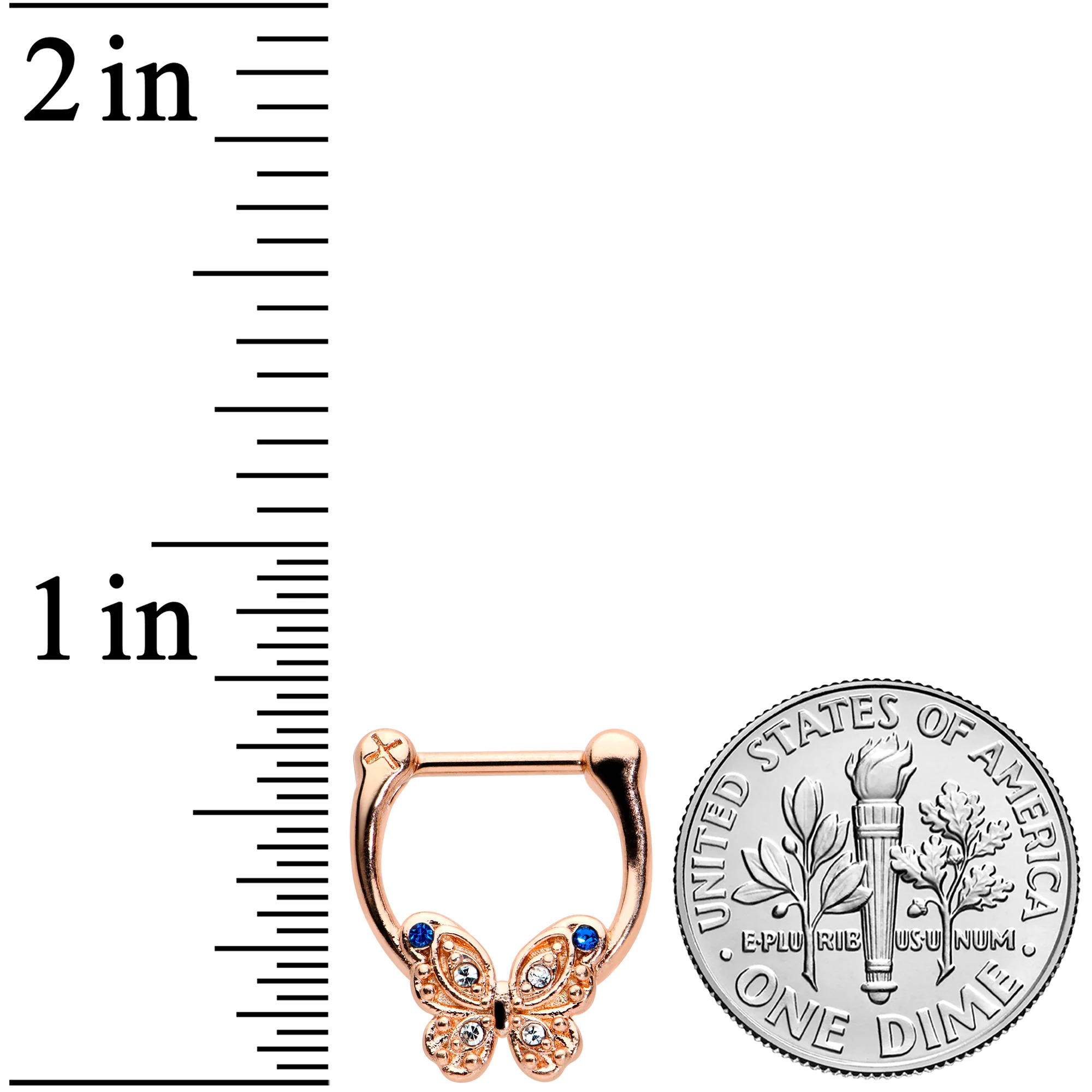 16G 5/16 Blue Gem Rose Gold Tone Butterfly Cartilage Clicker - Image 3