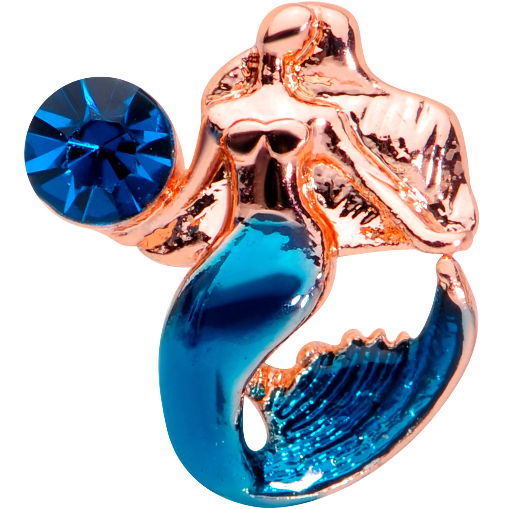 16G 5/16 Blue Gem Rose Gold Tone Mermaid Labret Monroe Tragus - Image 2