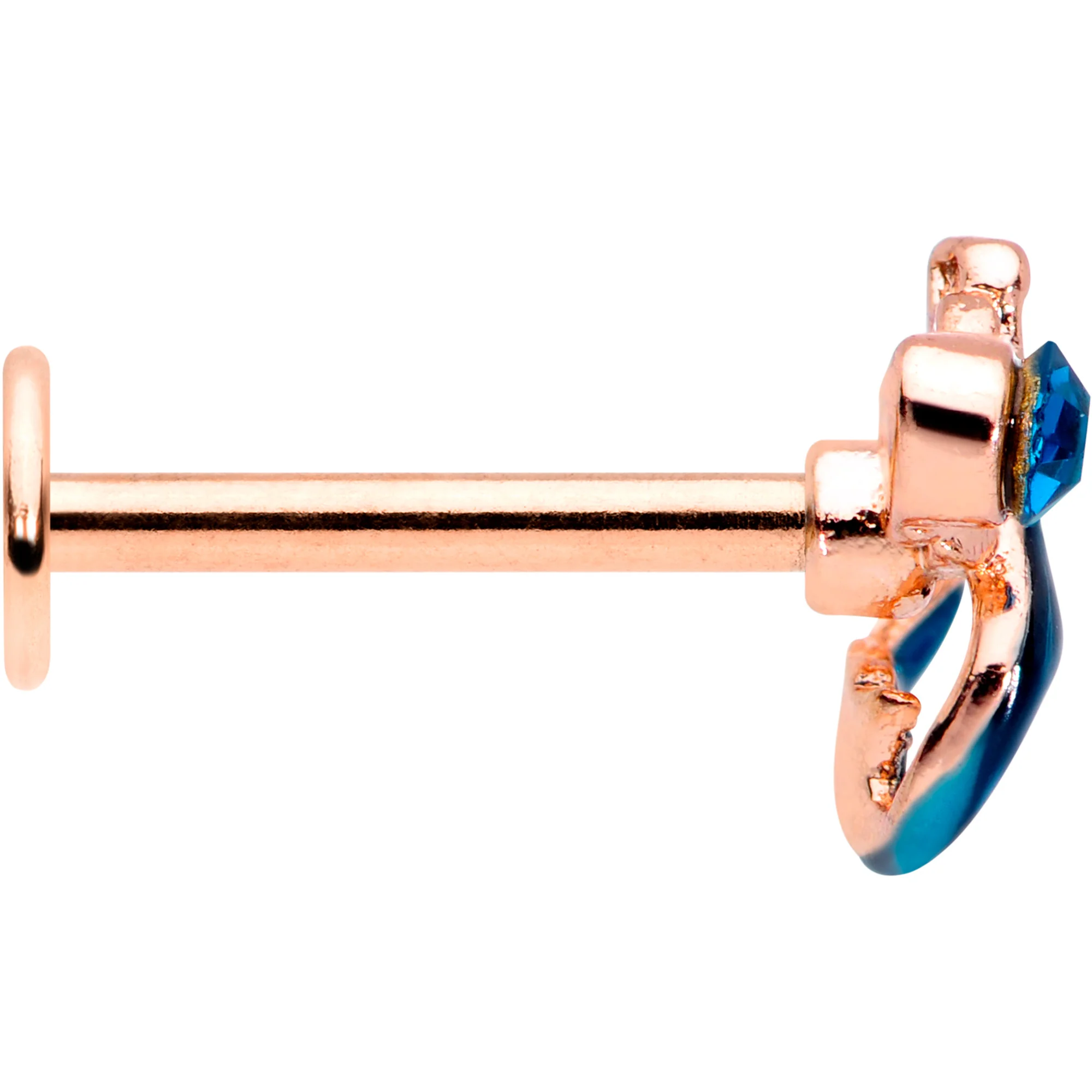 16G 5/16 Blue Gem Rose Gold Tone Mermaid Labret Monroe Tragus - Image 3
