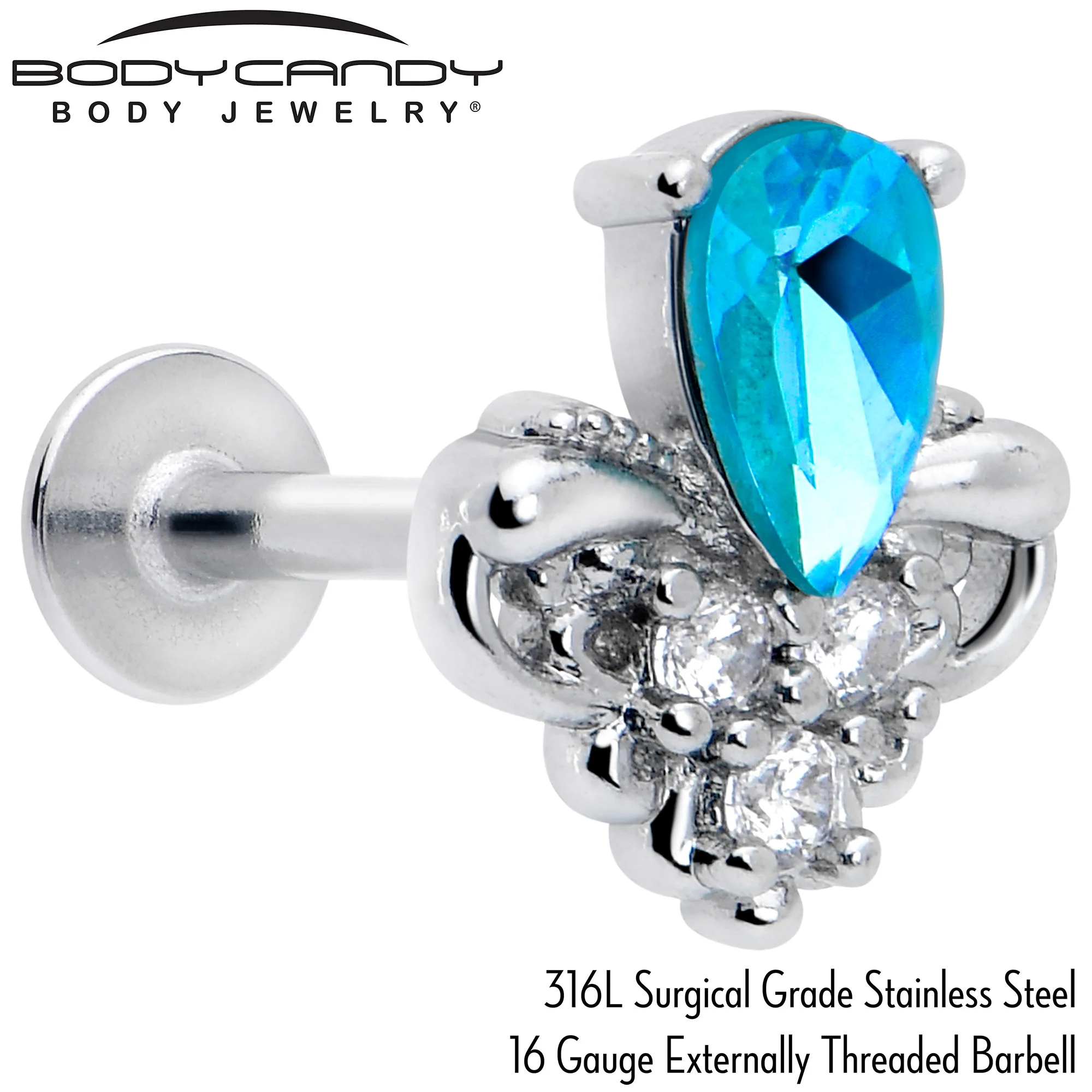 16G 5/16 Blue Gem Style Simplicity Labret Monroe Tragus - Image 2