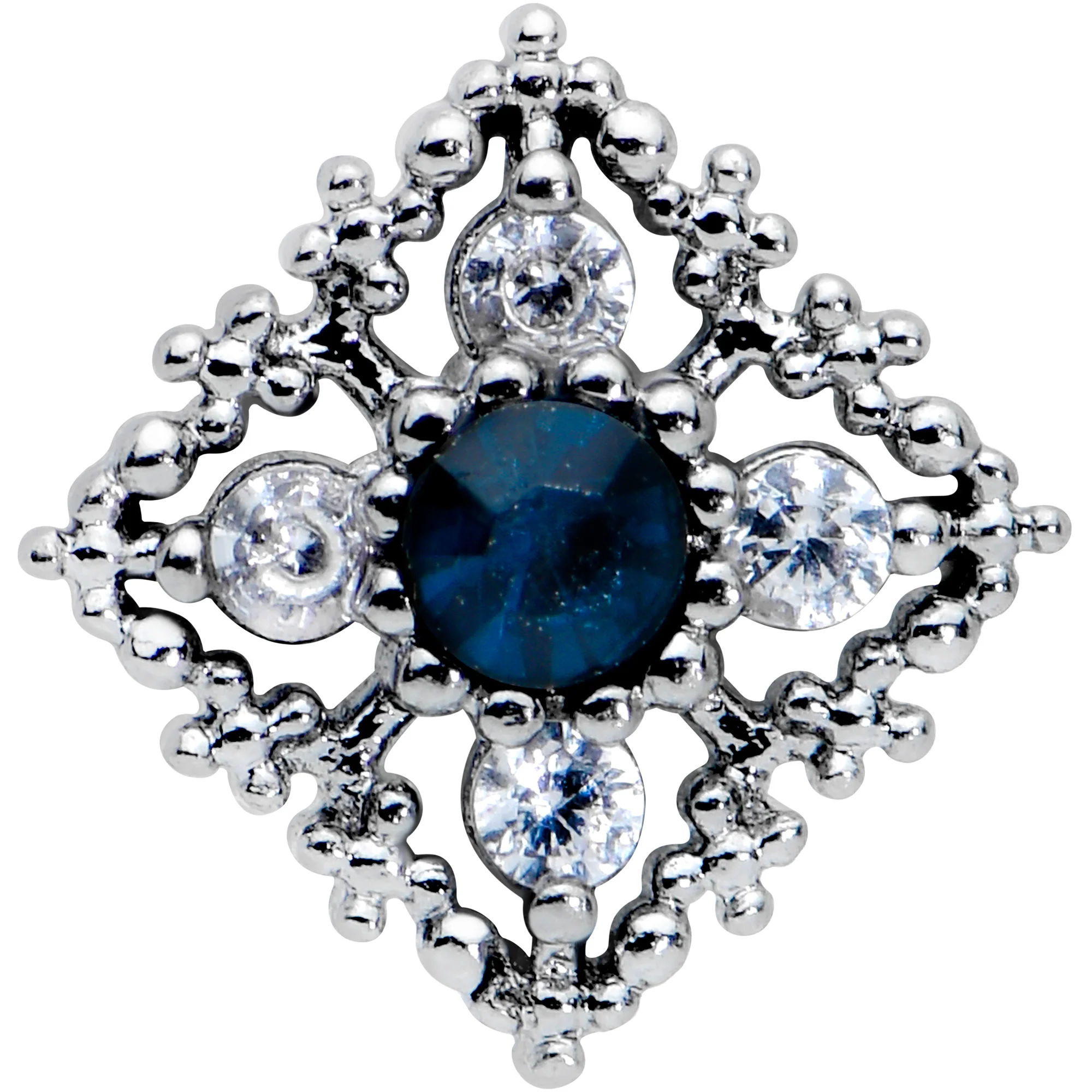 16G 5/16 Blue Gem Textured Rhombus Cross Labret Monroe Tragus - Image 2
