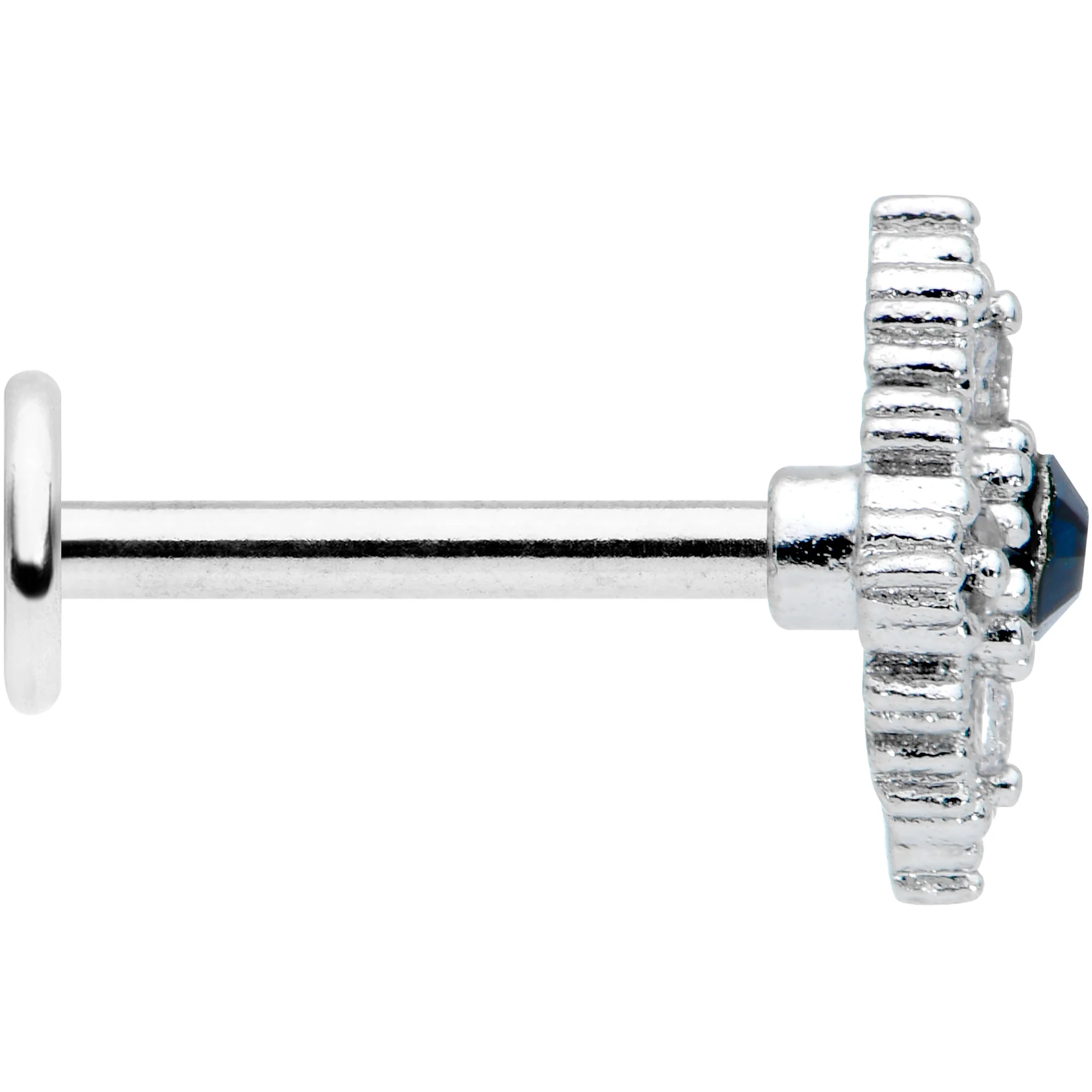 16G 5/16 Blue Gem Textured Rhombus Cross Labret Monroe Tragus - Image 3