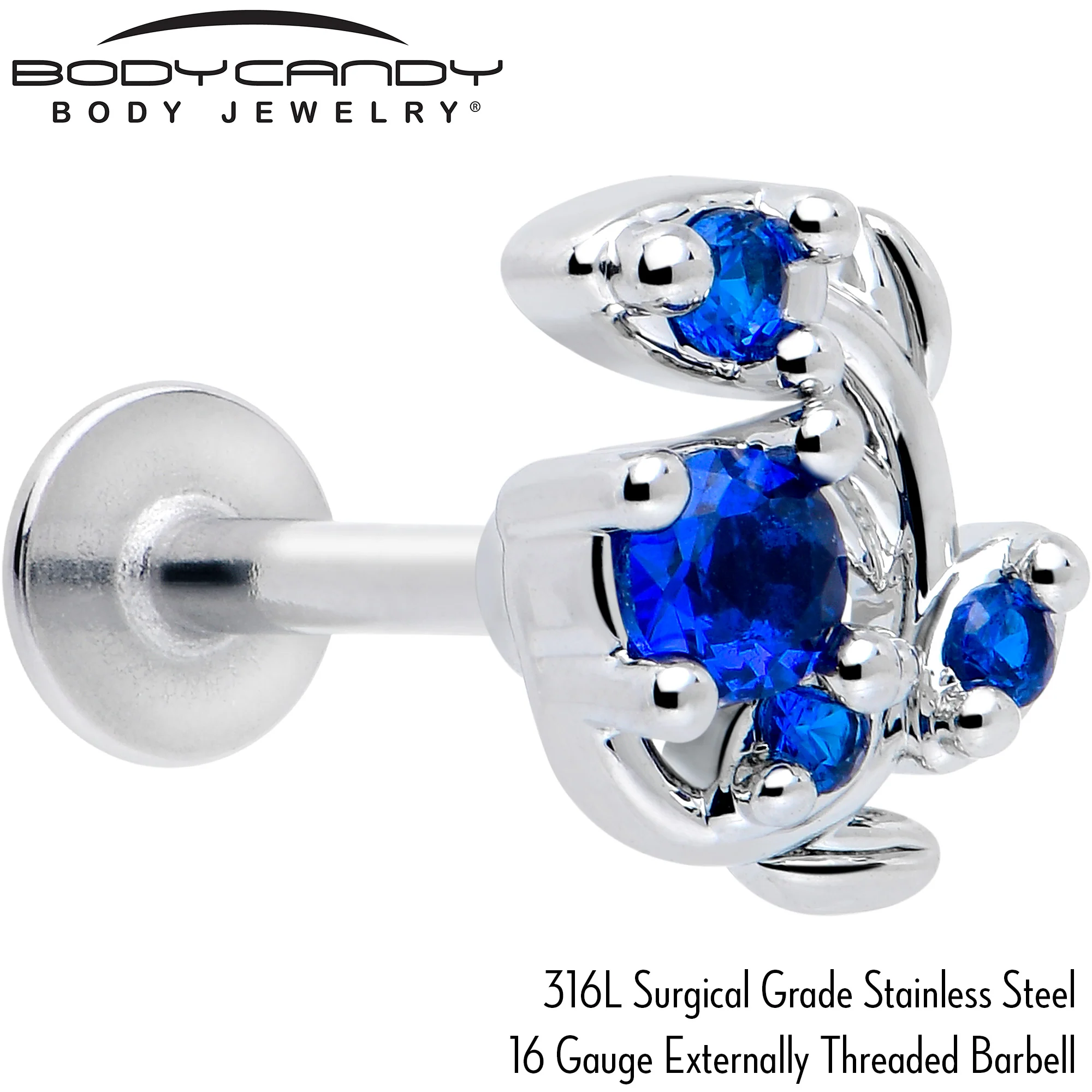 16G 5/16 Blue Gem Twining Vine Flatback Stud - Image 2