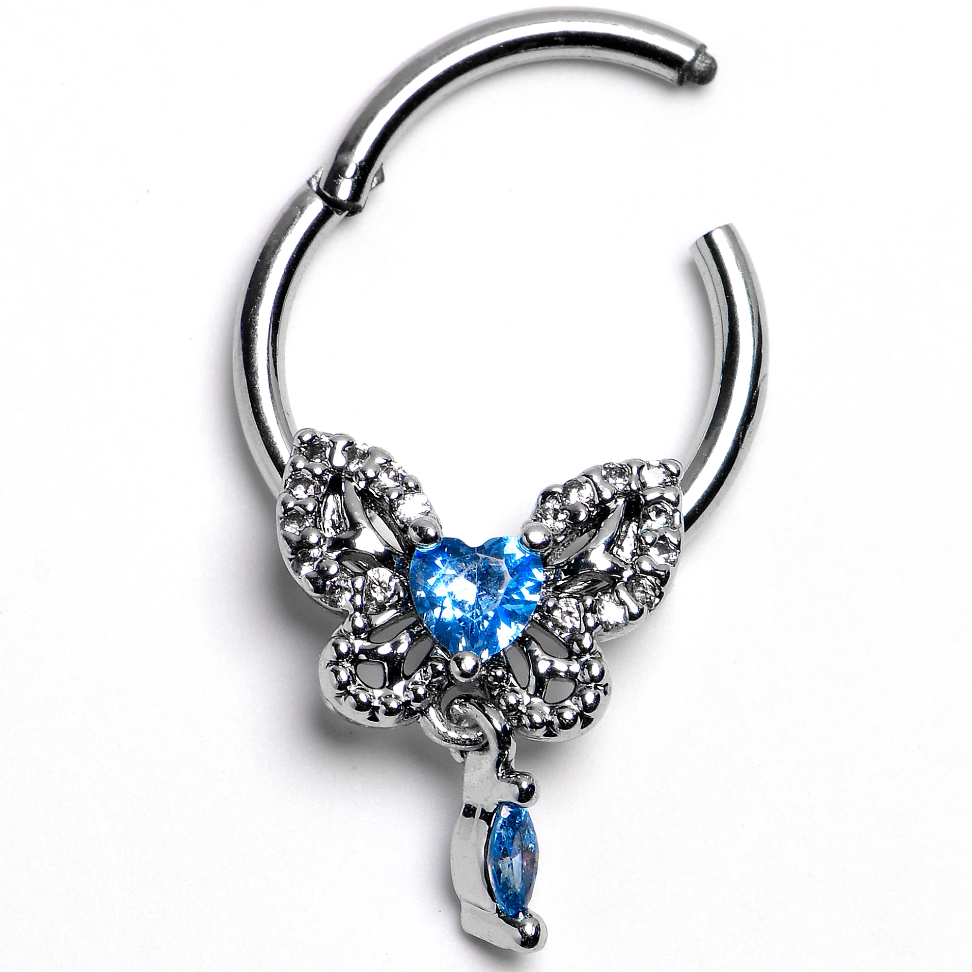 16G 5/16 Blue Gem Whimsical Butterfly Segment Ring with Dangle