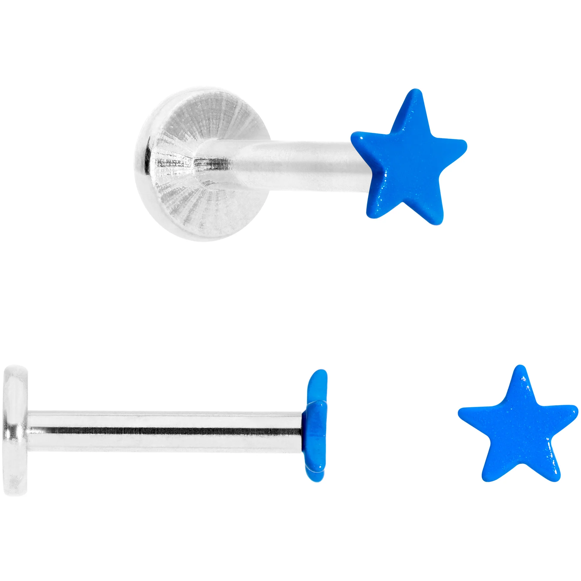 16G 5/16 Blue Glow Star Heart Labret Set of 3 - Image 3