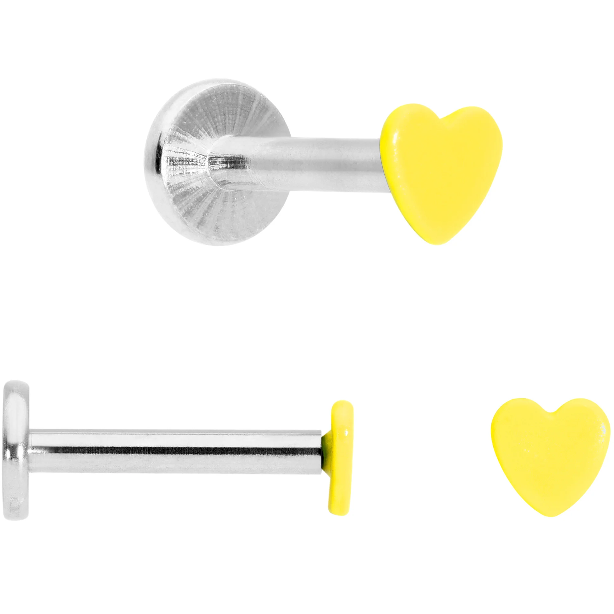 16G 5/16 Blue Pink Yellow Glow Heart Labret Set of 3 - Image 3