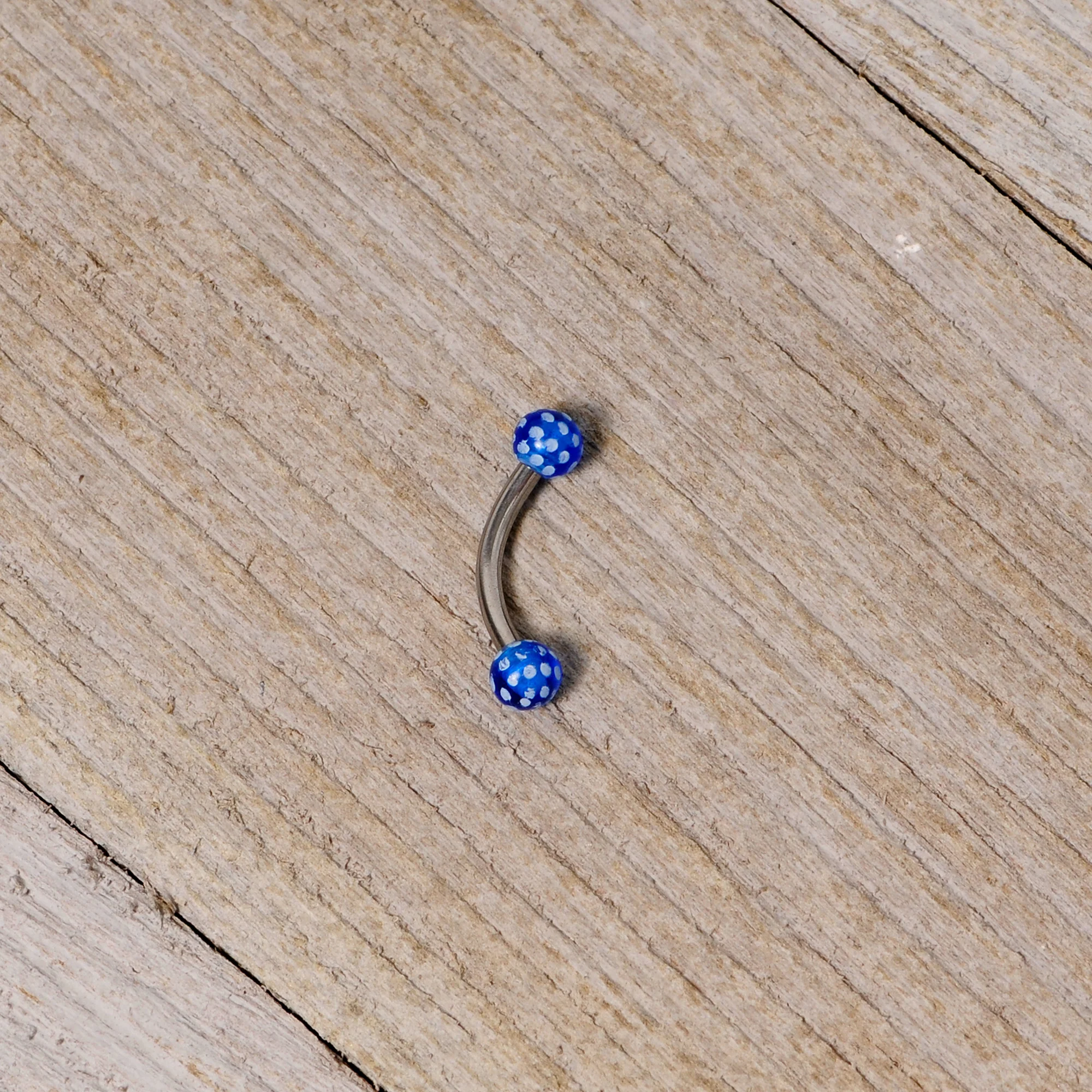 16G 5/16 Blue Polka Dot UV Reactive Acrylic Ball Curved Barbell - Image 3