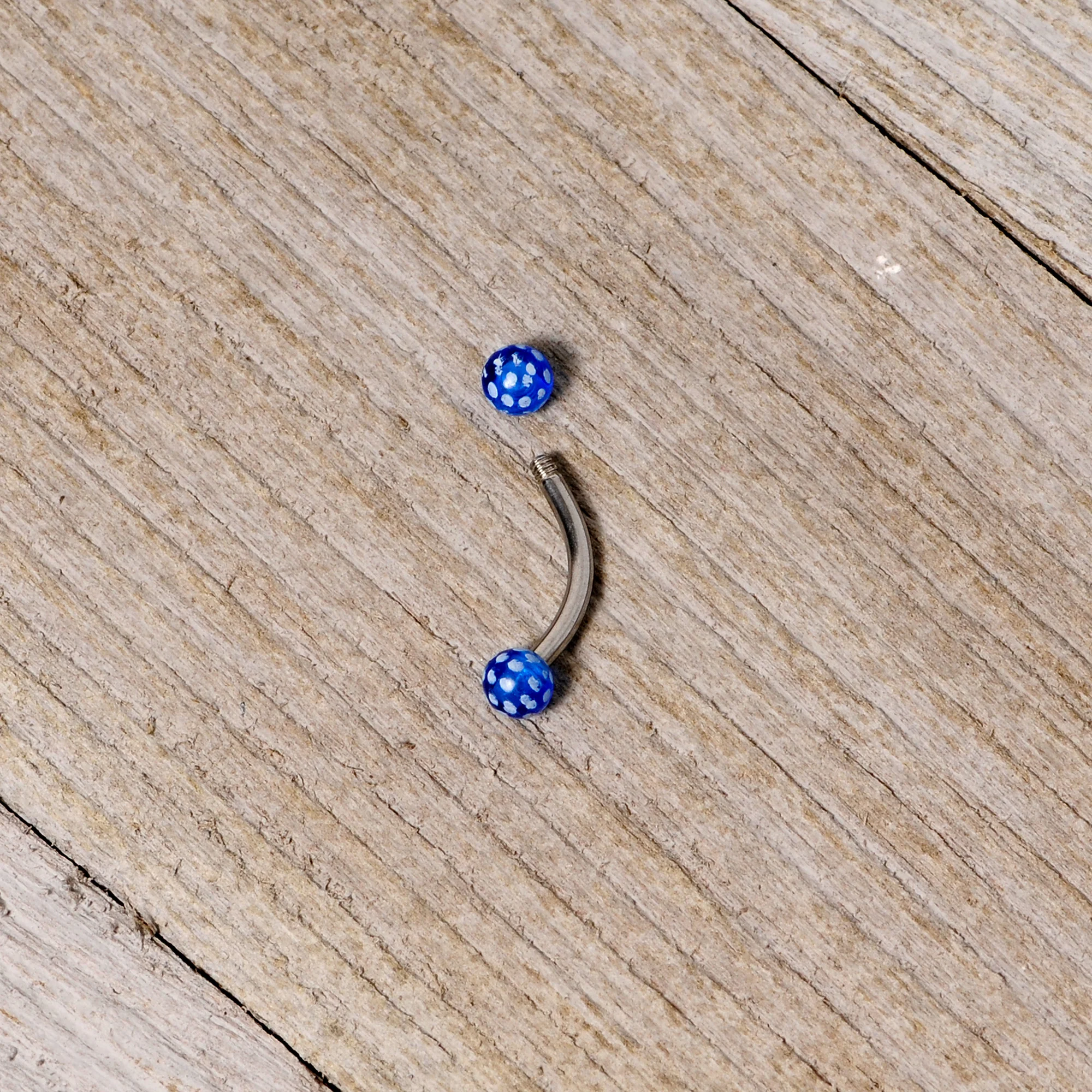 16G 5/16 Blue Polka Dot UV Reactive Acrylic Ball Curved Barbell - Image 4