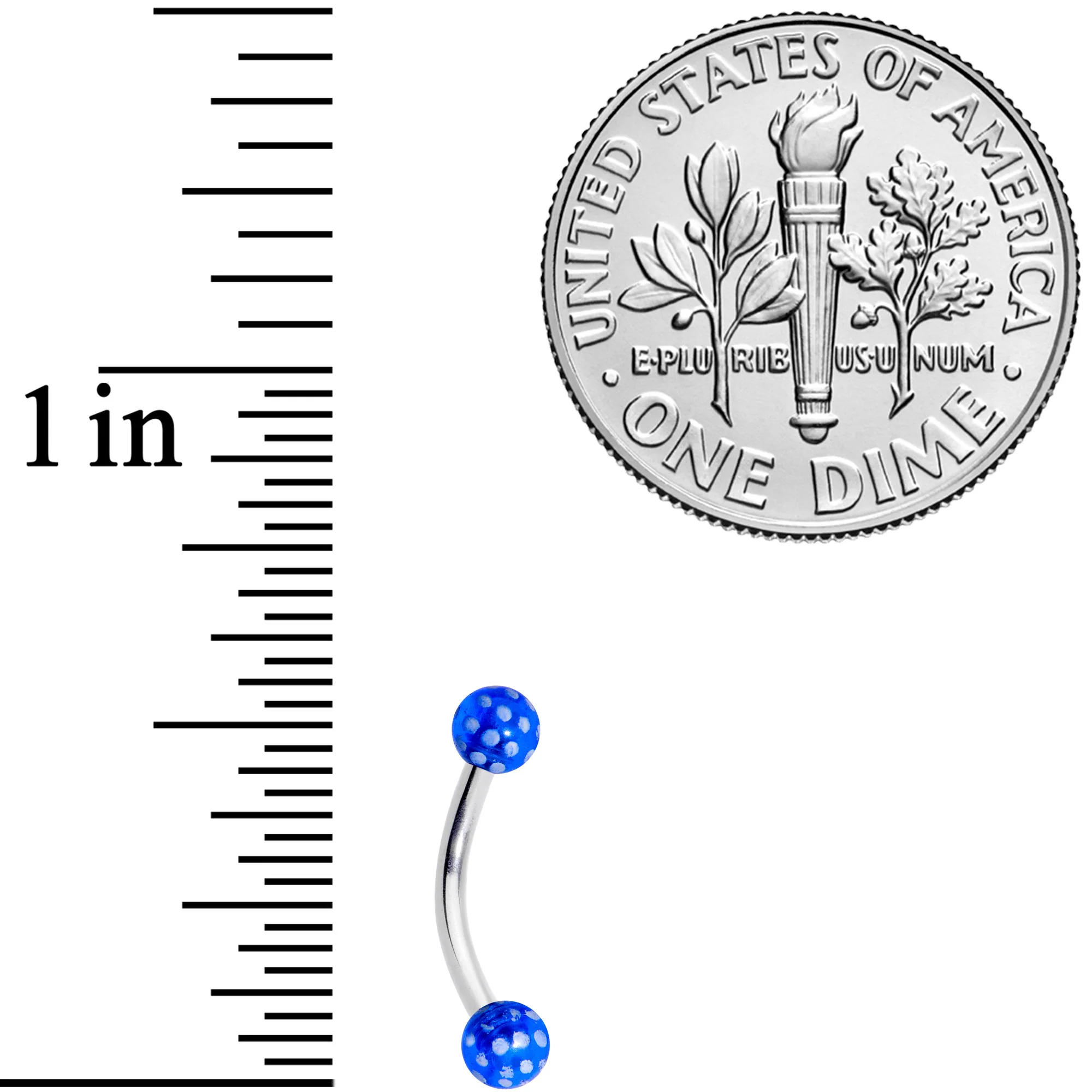 16G 5/16 Blue Polka Dot UV Reactive Acrylic Ball Curved Barbell - Image 6