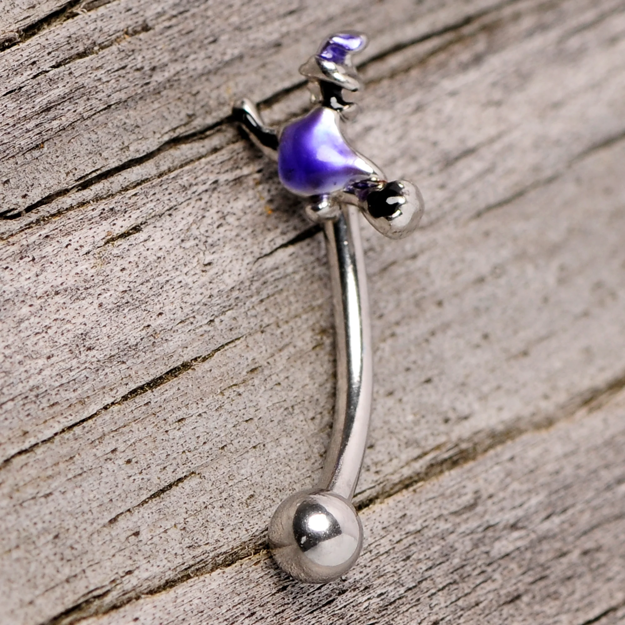 16G 5/16 Blue Spooky Witch Halloween Curved Eyebrow Ring - Image 5