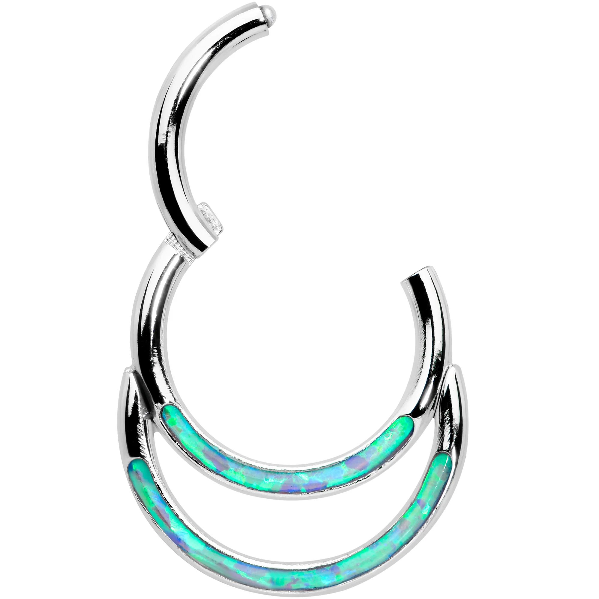 16G 5/16 Blue Synthetic Opal Double Row Hinged Segment Ring - Image 2