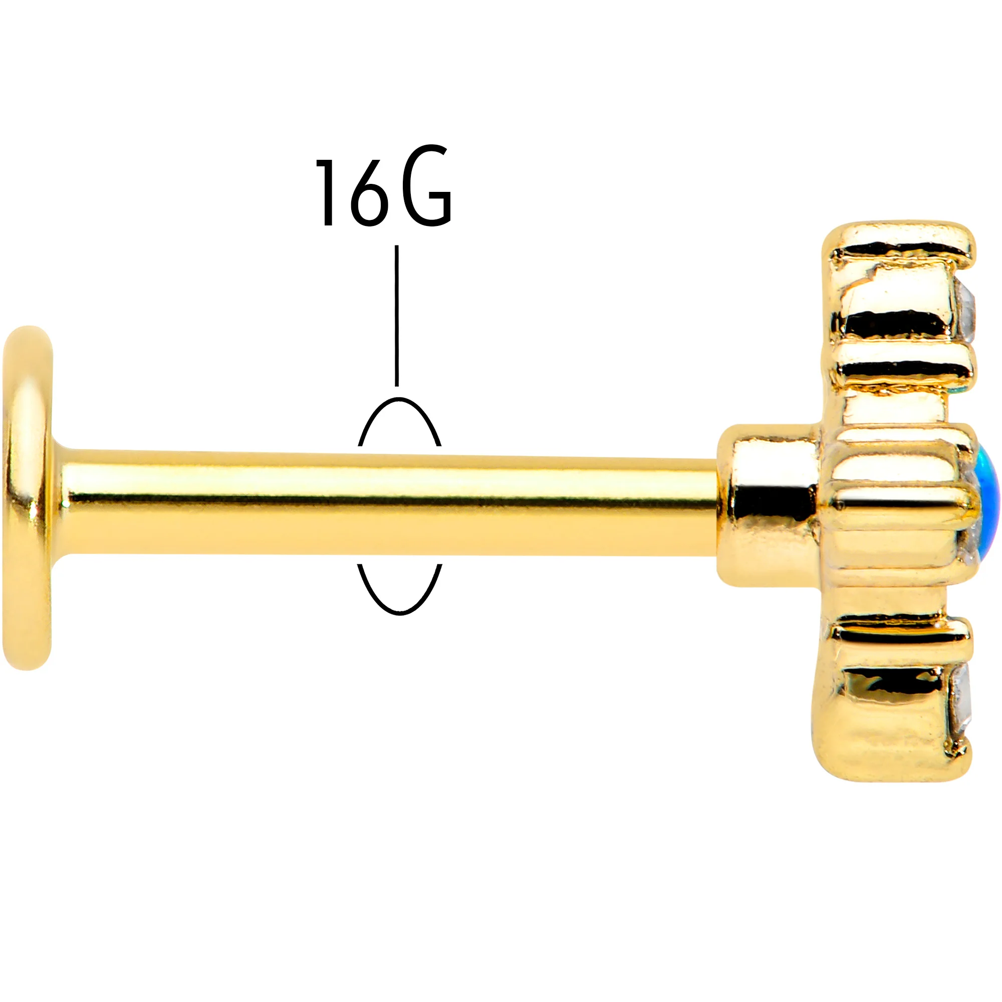 16G 5/16 Blue Synthetic Opal Gold Hue Rhombus Labret Monroe Tragus - Image 5