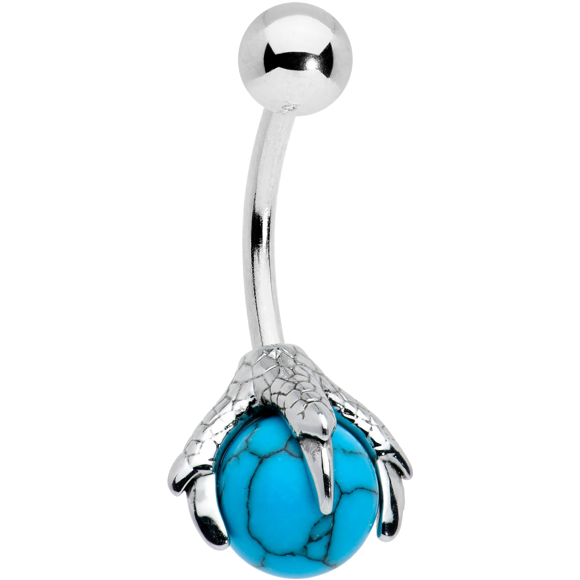 16G 5/16 Blue Turquoise Skeleton Hand Curved Eyebrow Ring - Image 2