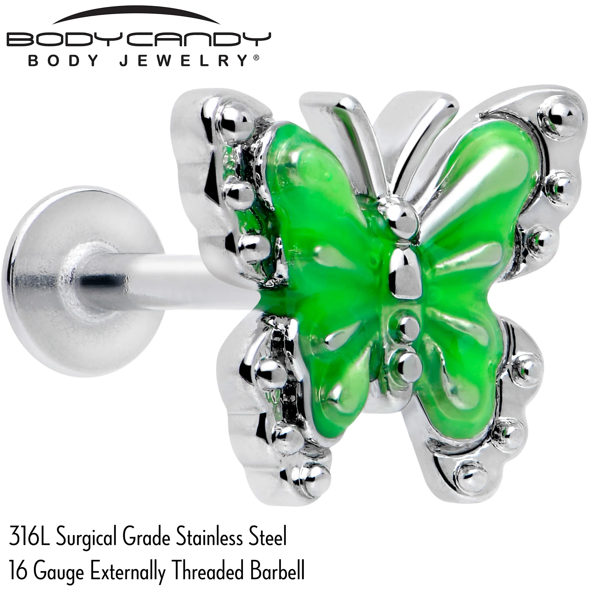 16G 5/16 Butterfly Green Splash Labret Monroe Tragus - Image 2