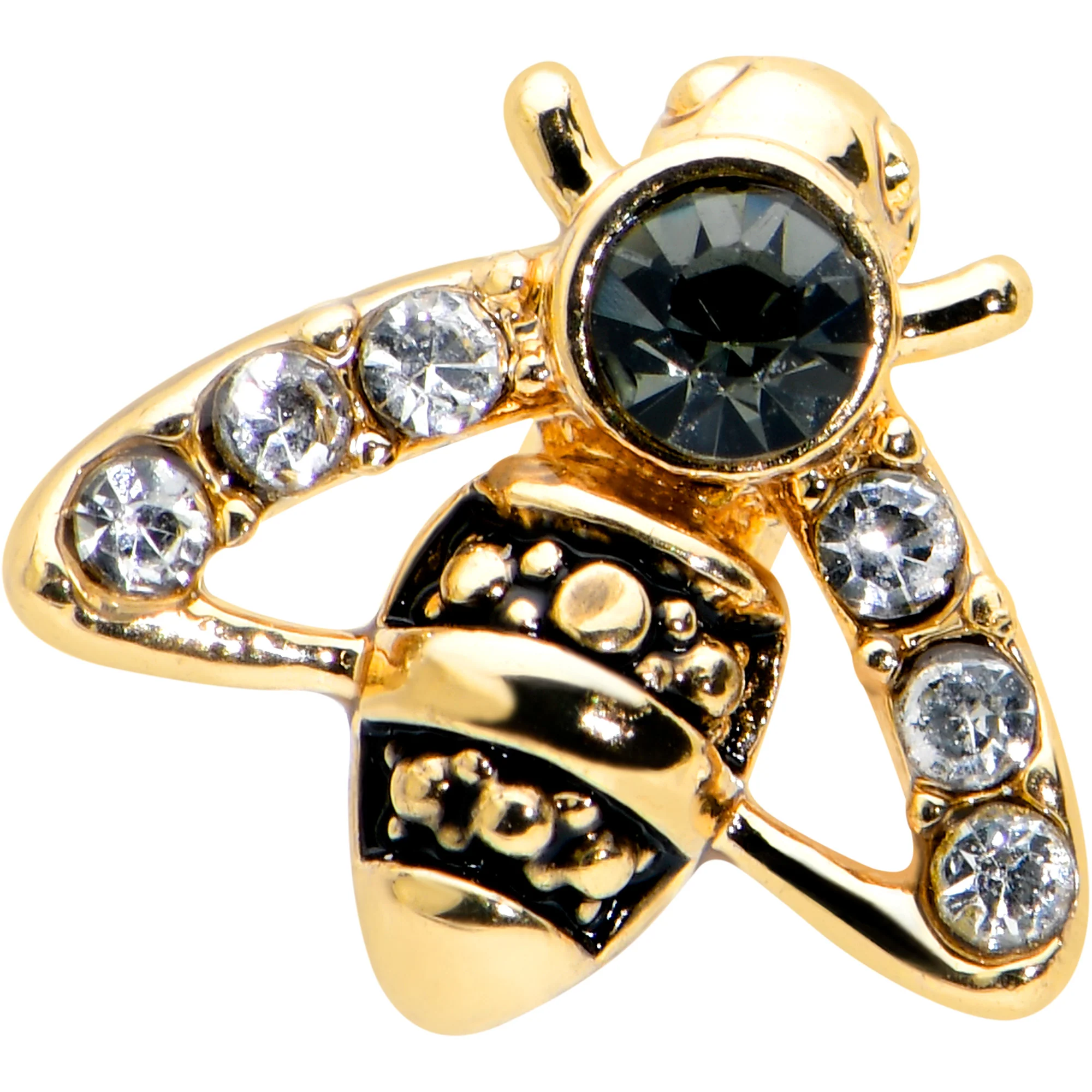 16G 5/16 Clear Black Gem Gold Tone Angular Bee Labret Tragus - Image 2