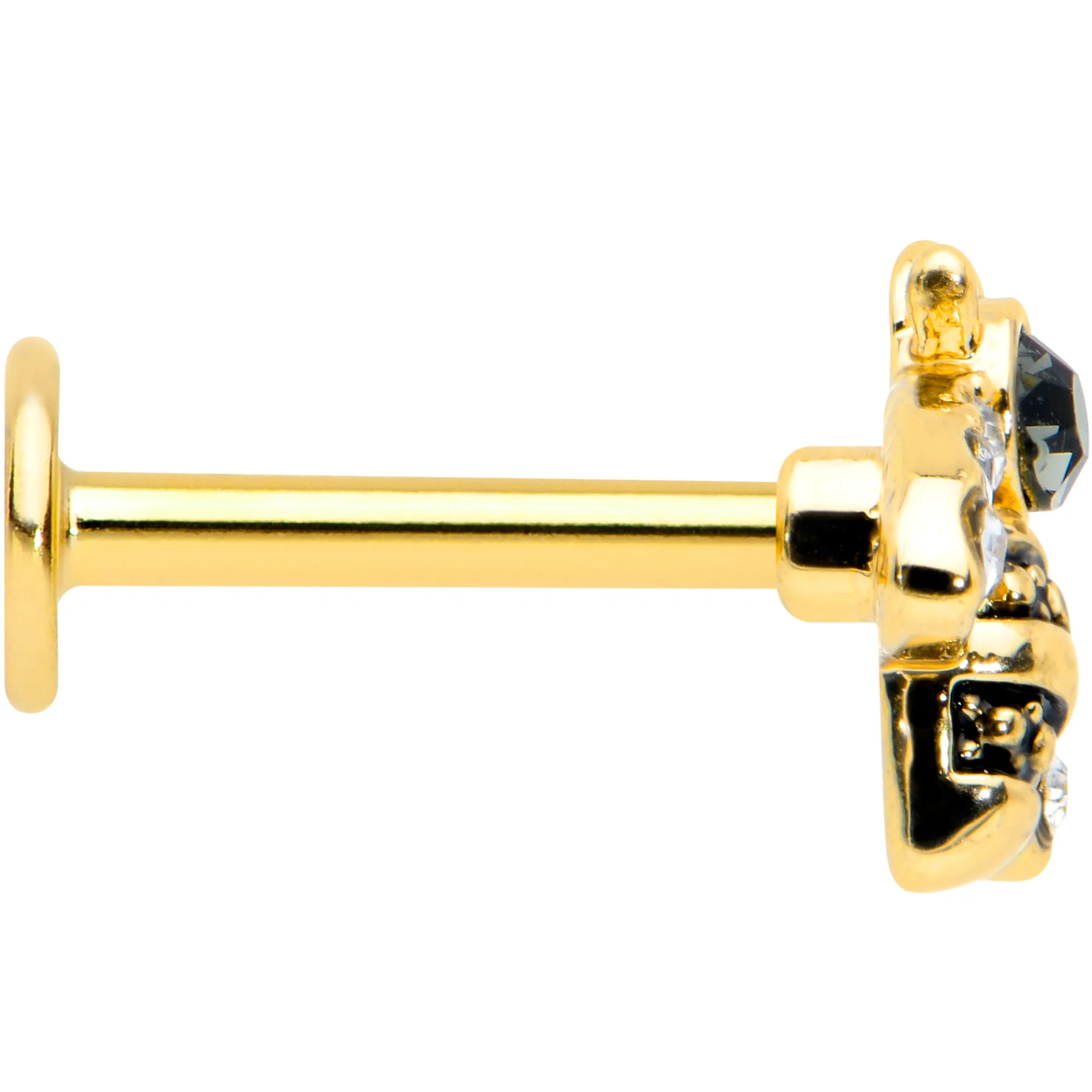 16G 5/16 Clear Black Gem Gold Tone Angular Bee Labret Tragus - Image 3