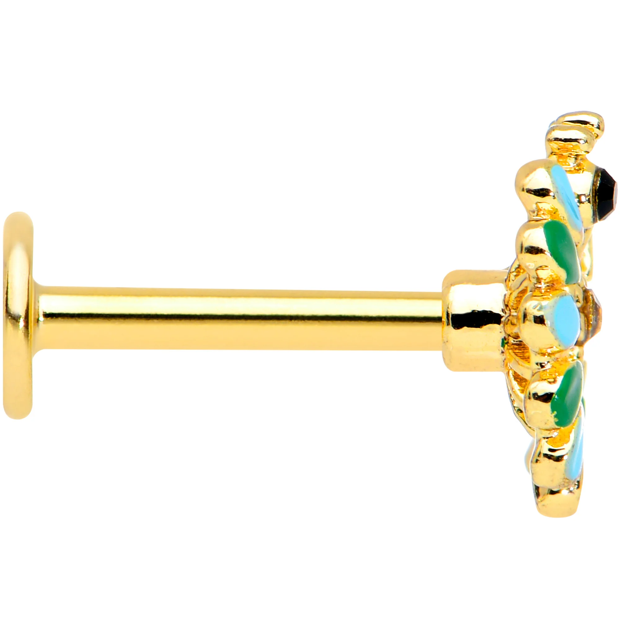 16G 5/16 Clear Black Gem Gold Tone Pretty Peacock Labret Tragus - Image 3