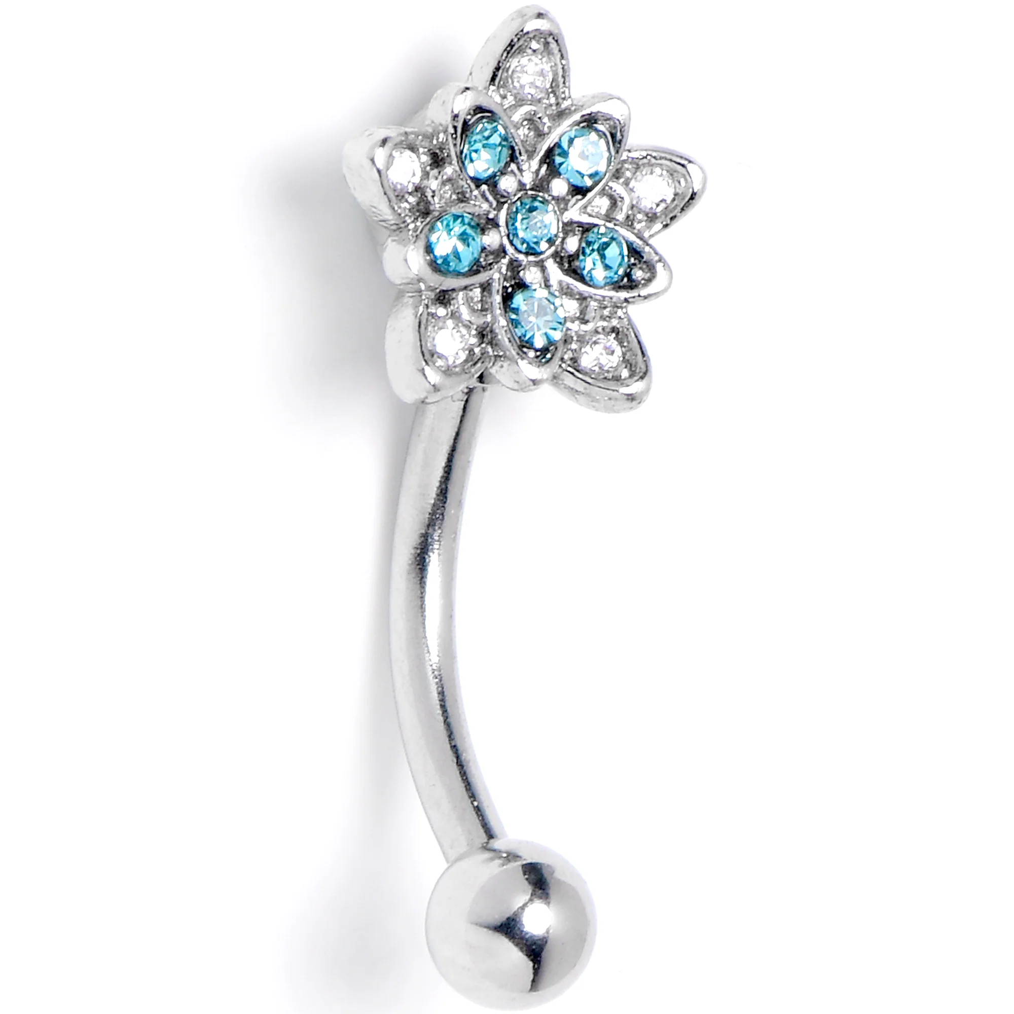 16G 5/16 Clear Blue CZ Gem Snowflake Flower Curved Eyebrow Ring