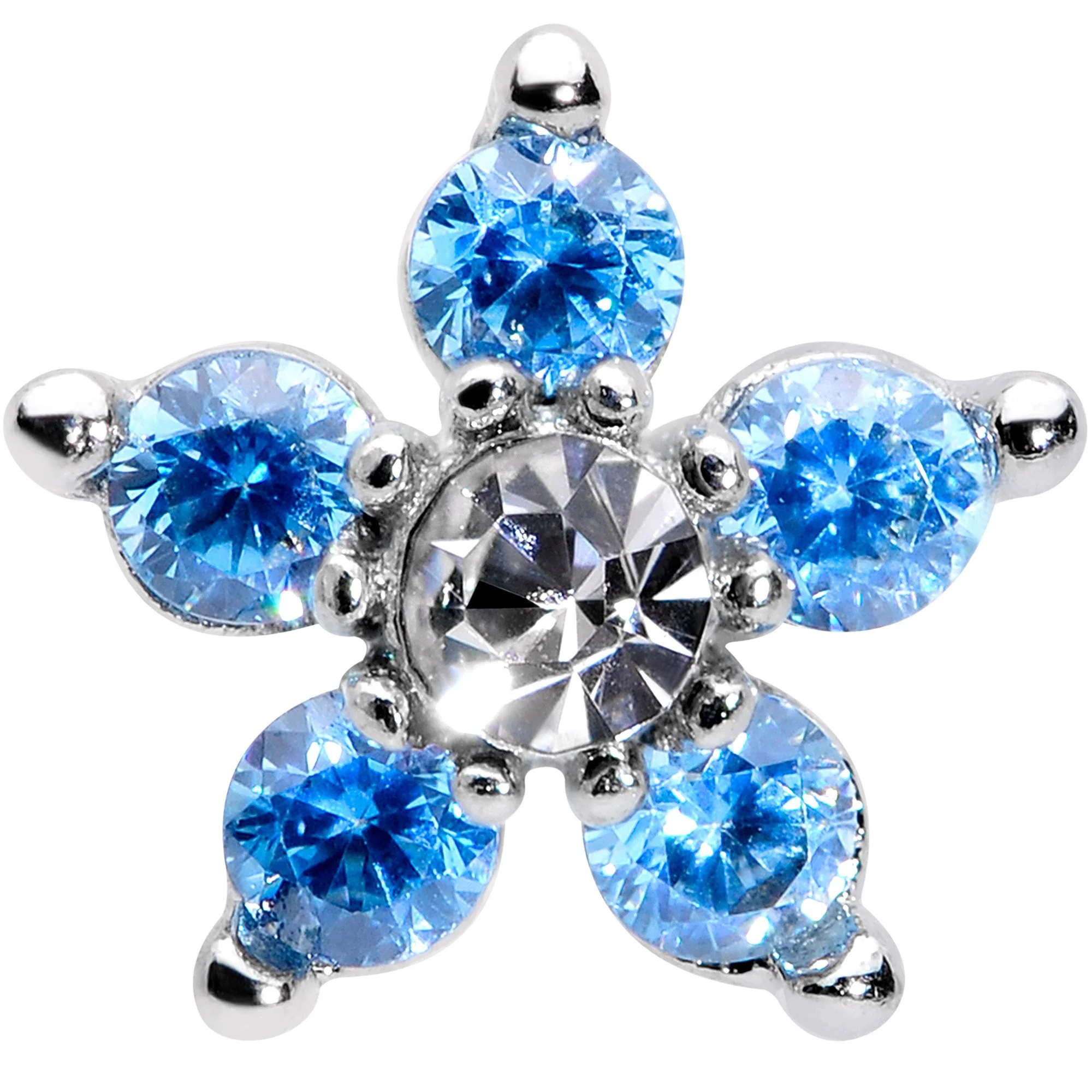 16G 5/16 Clear Blue CZ Gem Star Internally Threaded Labret Tragus - Image 2