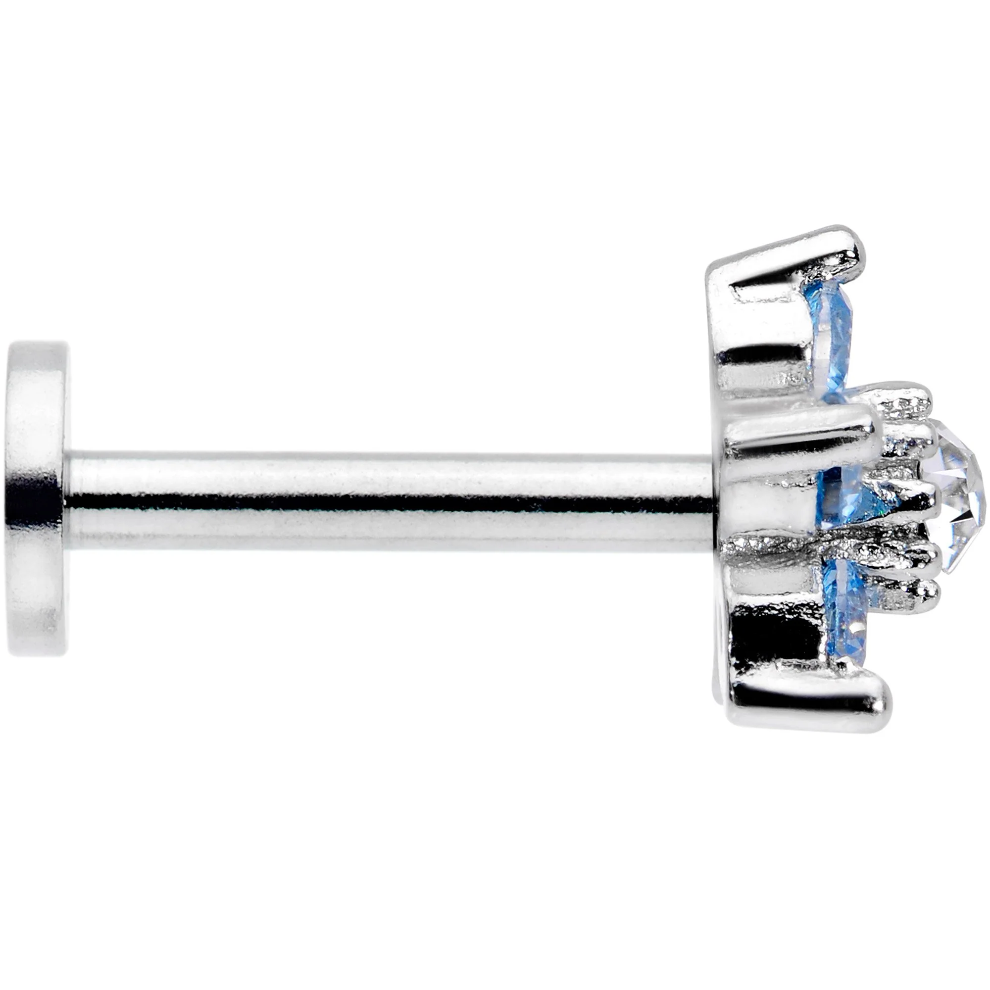 16G 5/16 Clear Blue CZ Gem Star Internally Threaded Labret Tragus - Image 3