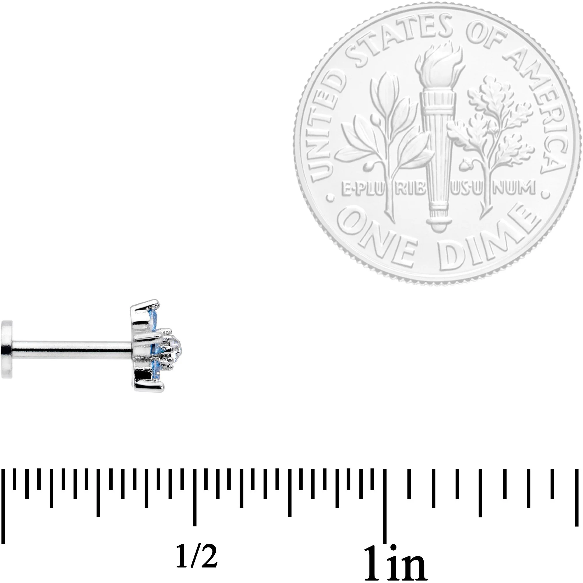 16G 5/16 Clear Blue CZ Gem Star Internally Threaded Labret Tragus - Image 4