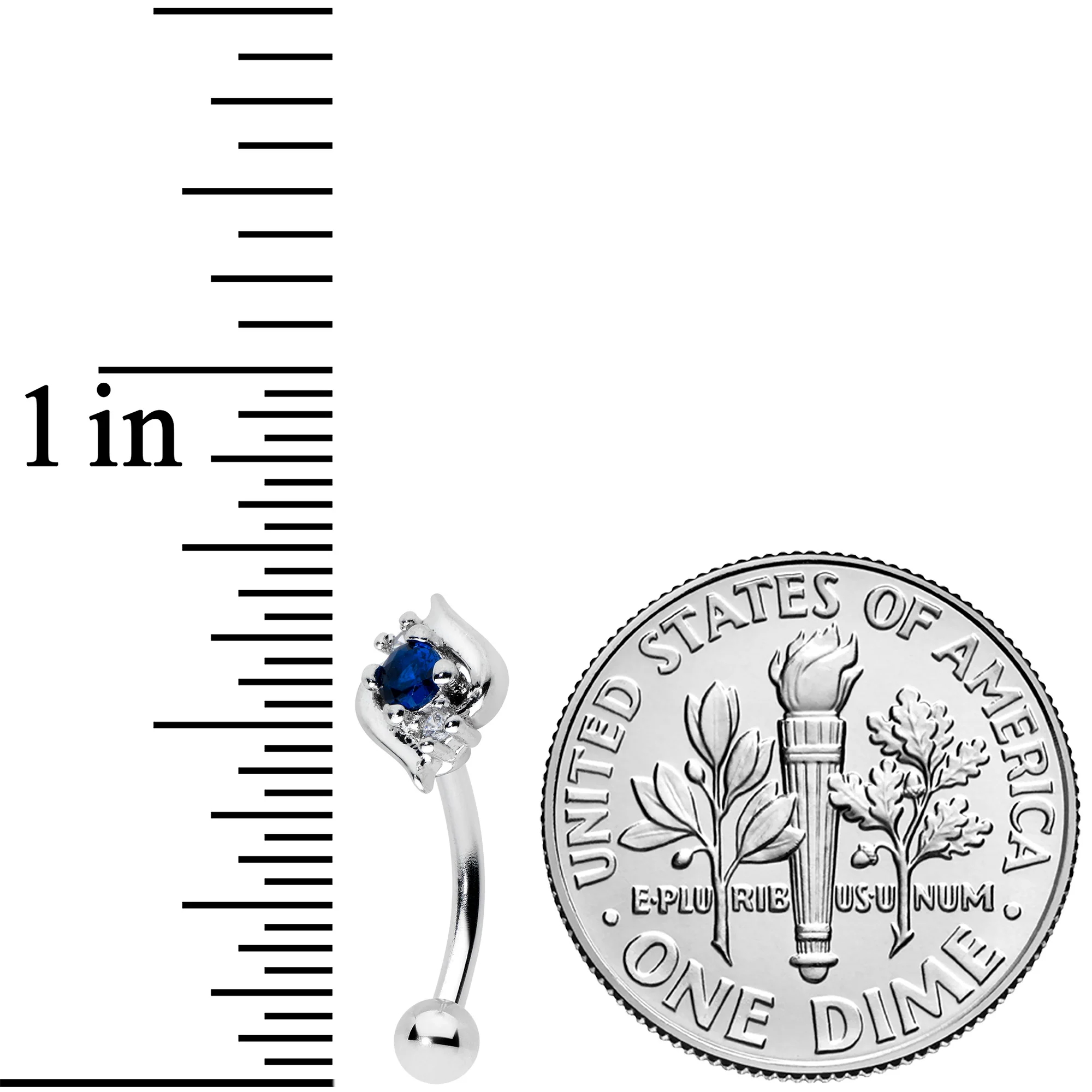 16G 5/16 Clear Blue Gem Oval Swirl Curved Eyebrow Ring - Image 2